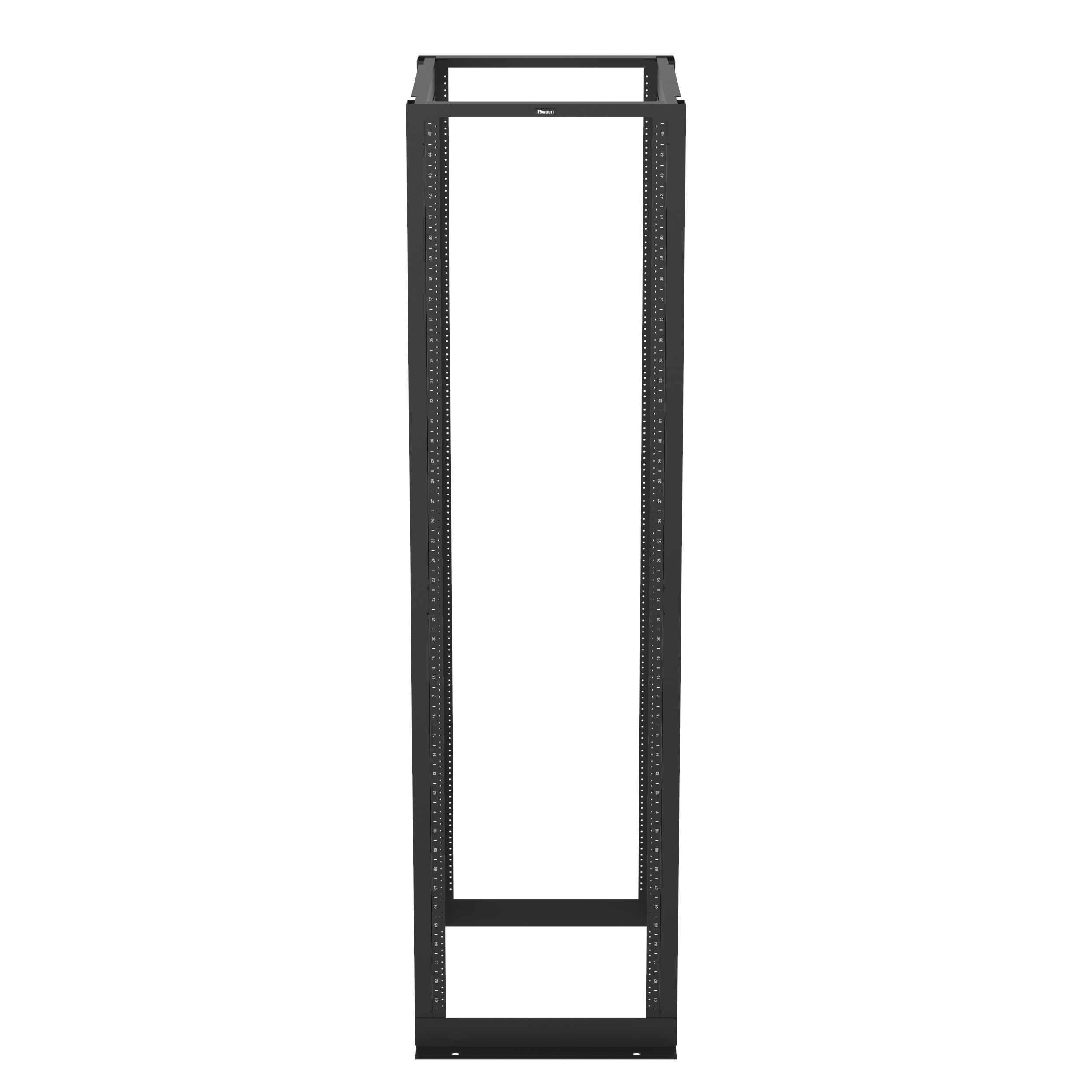 4 Post Rack, 45RU, 30 in. Derinlik, #12-24 Dişli E-Raylar, Siyah