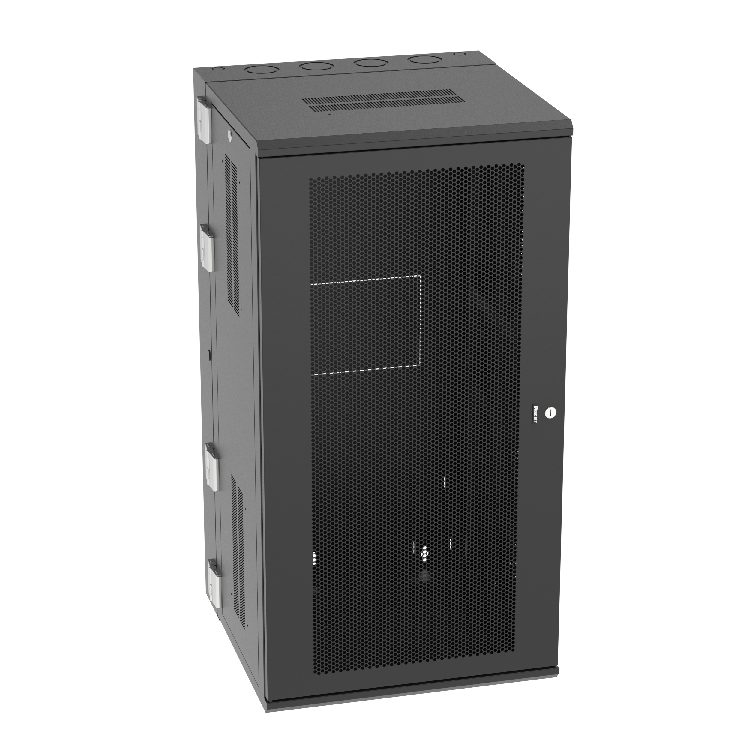 PanZone® Duvar Montajlı Kabin, 26RU, 25" Derinlik, Perforlu Kapı, Siyah