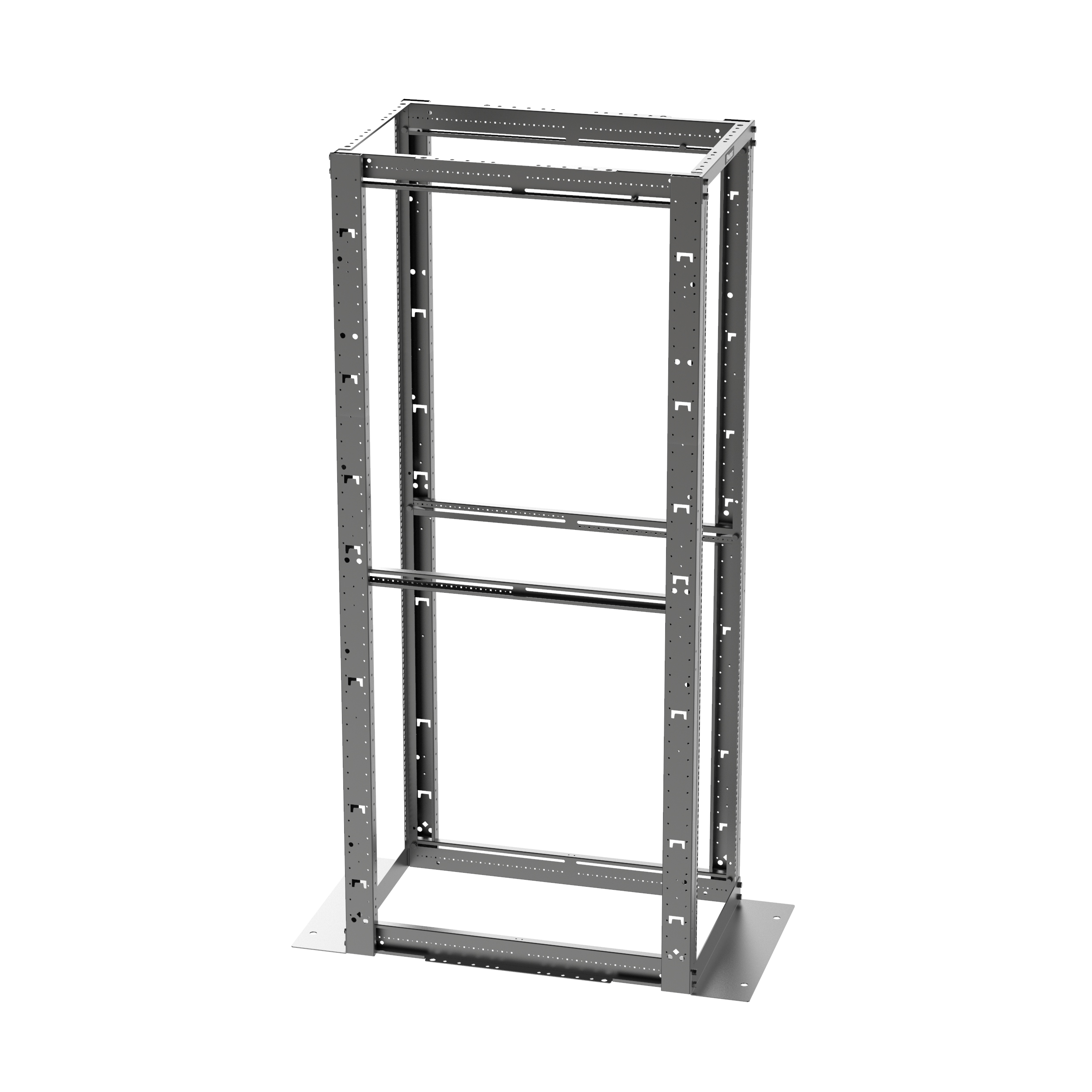 4 Post Rack, 45RU, 36 in. Derin, Kafes Somun E-Raylar, Siyah