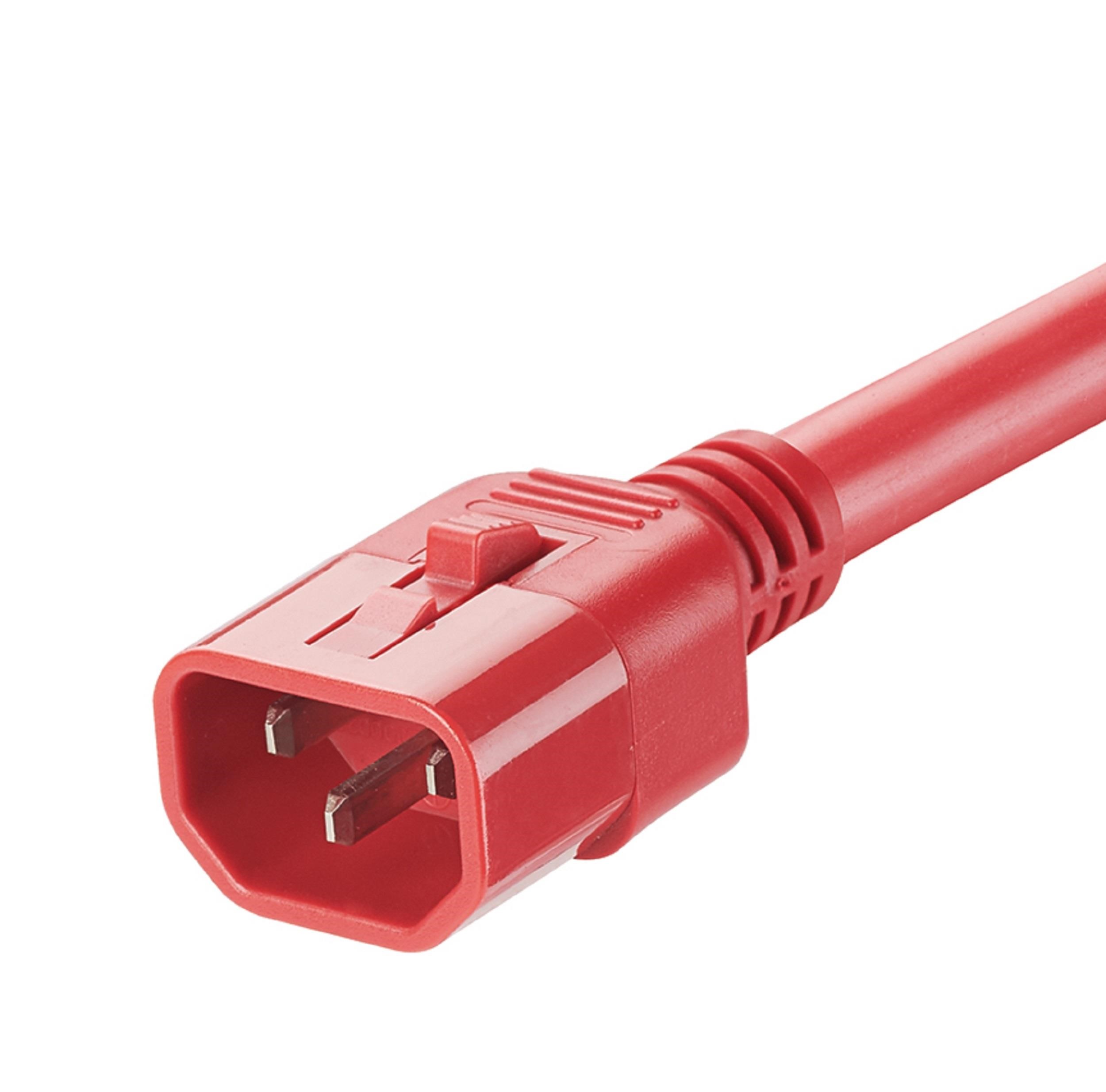 Çift Kilitlemeli BT Güç Kablosu, IEC C14'ten IEC C13'e, 4 feet (1.2m), Kırmızı