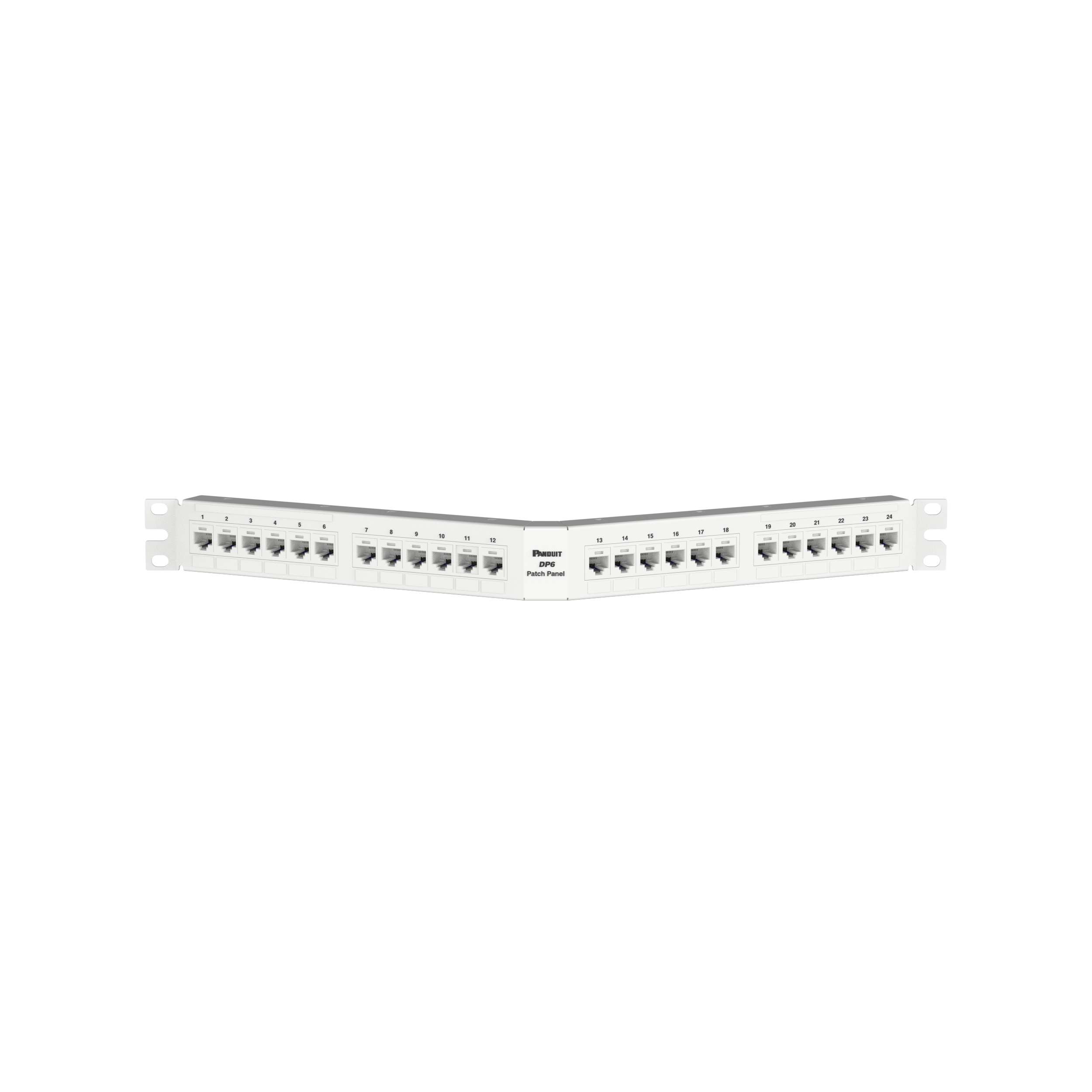 Dik Açılı Cat 6A Çıkış Paneli 24 Port, 1RU, Beyaz