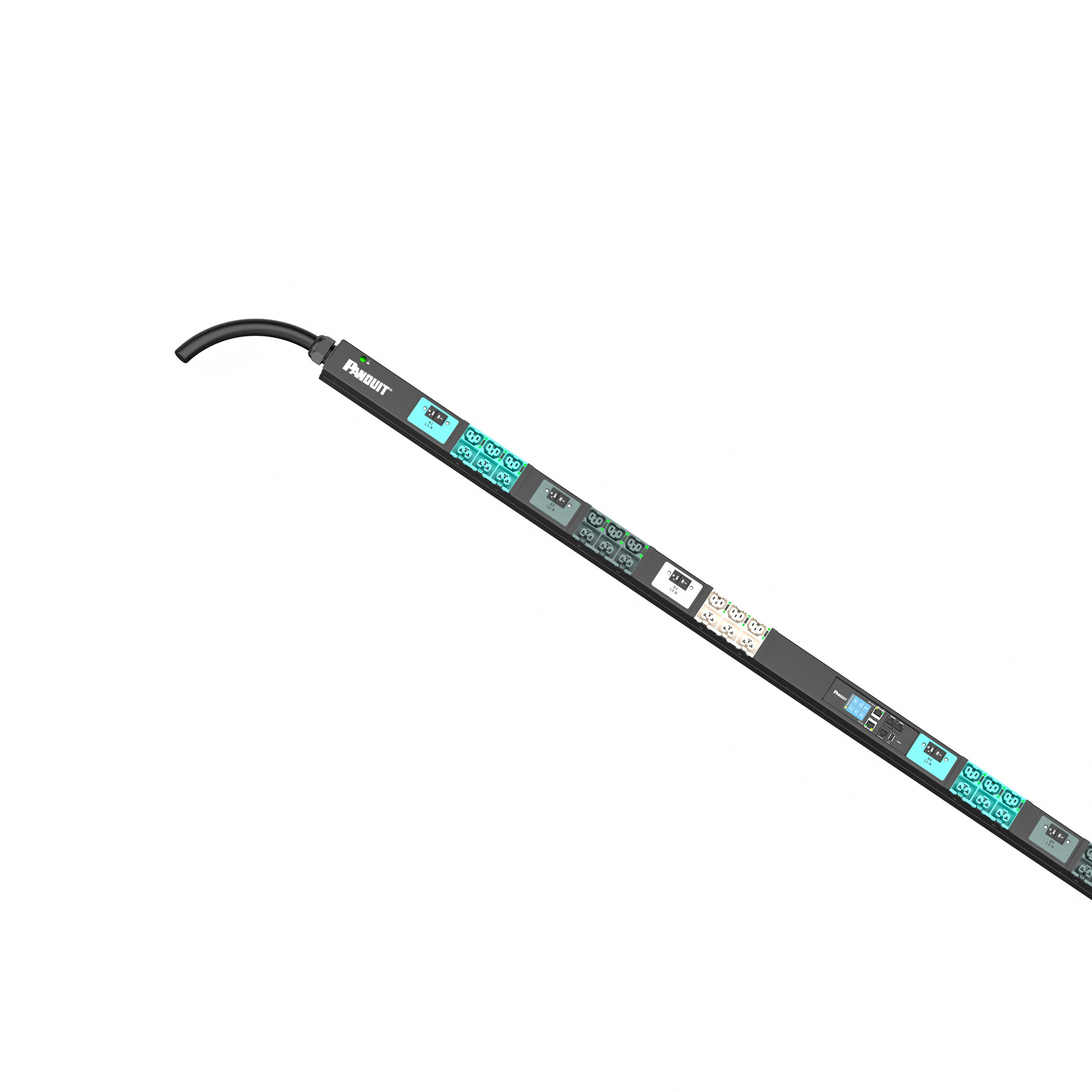 EL2P MSPO PDU, 32/30 AMP, (18)C13/C15, (18)C13/C15/C19/C21, IEC 60309 3P+N+E 6h 32A/30A (IP44), SİYAH
