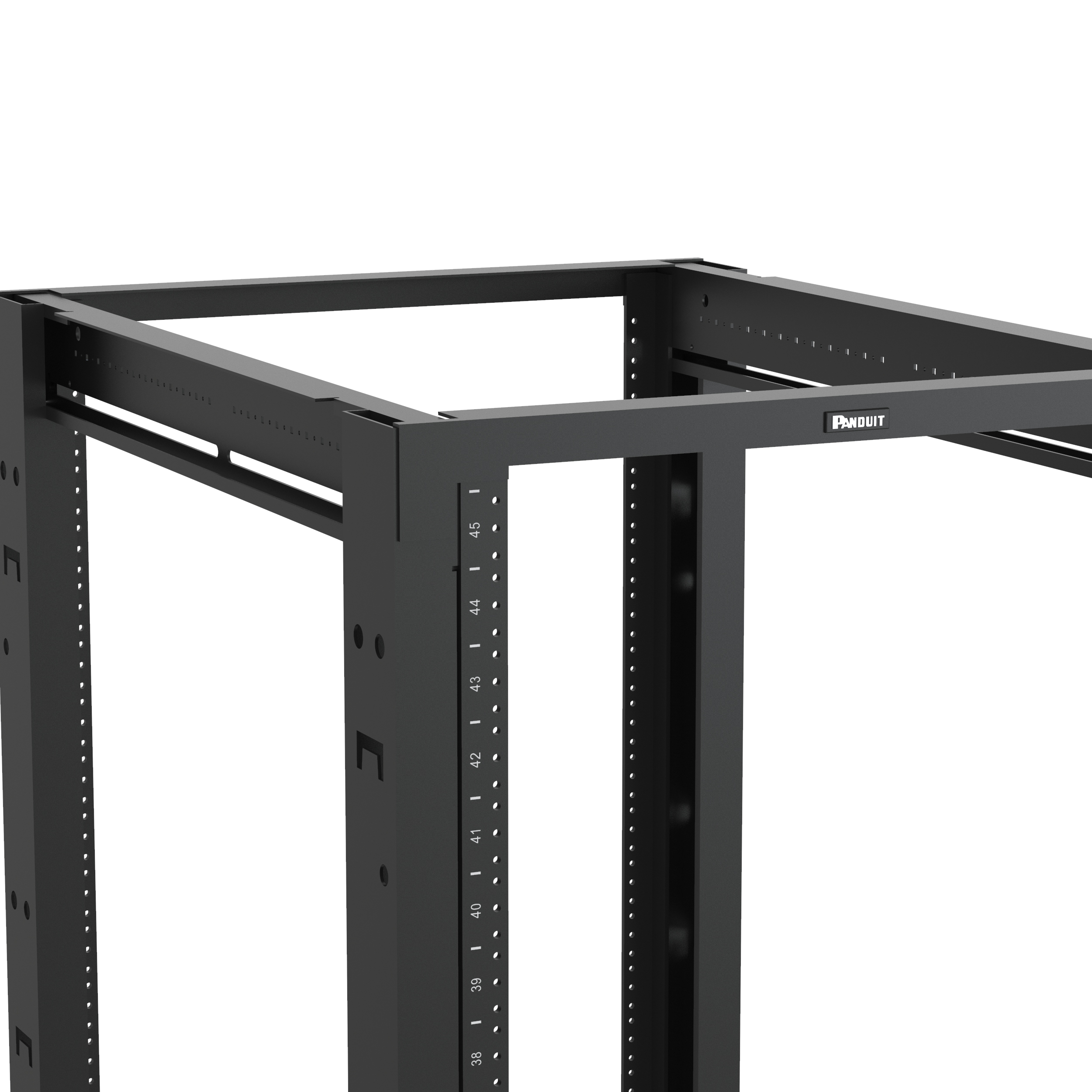 4 Post Rack, 45RU, 30 in. Derinlik, #12-24 Dişli E-Raylar, Siyah