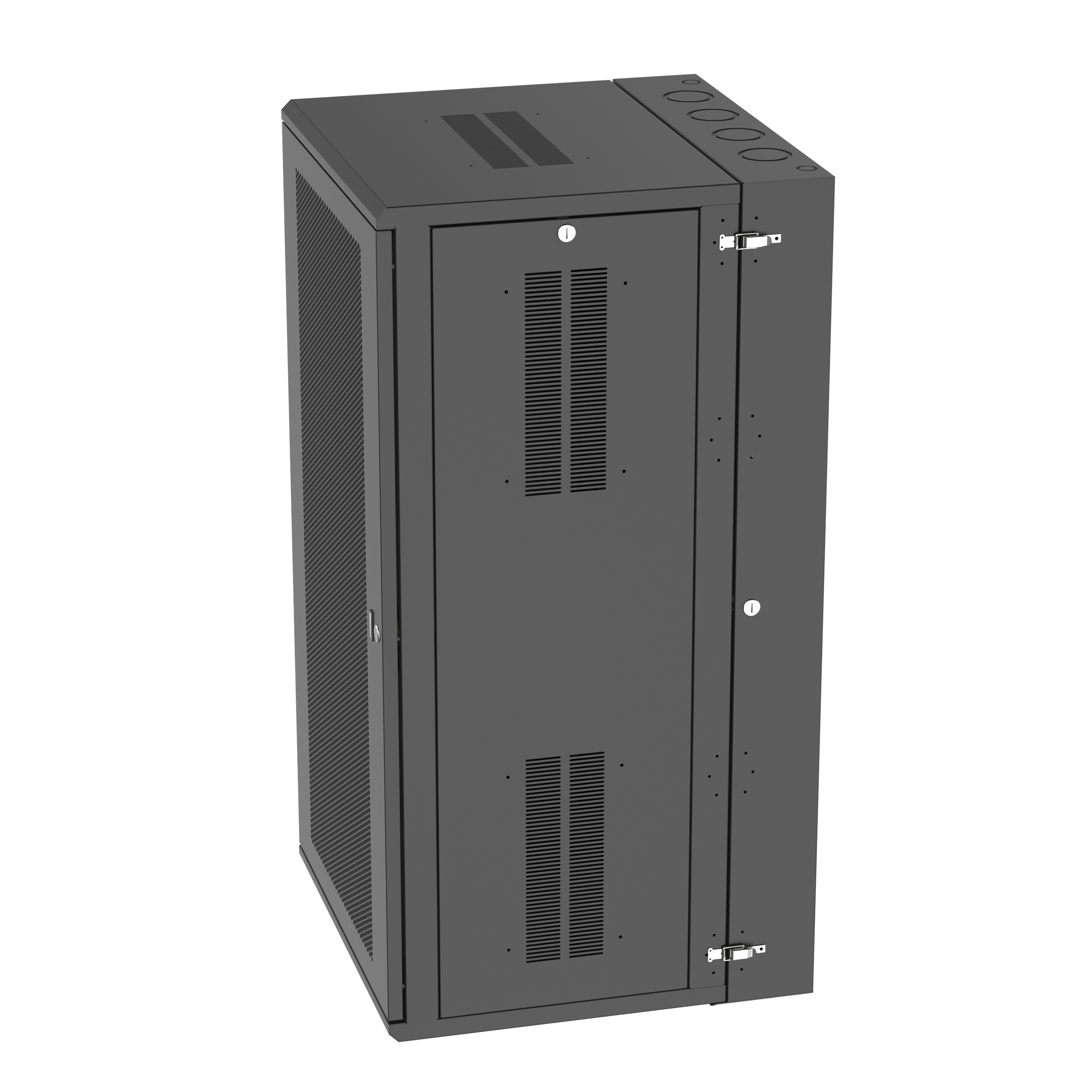 PanZone® Duvar Montajlı Kabin, 26RU, 25" Derinlik, Perforlu Kapı, Siyah