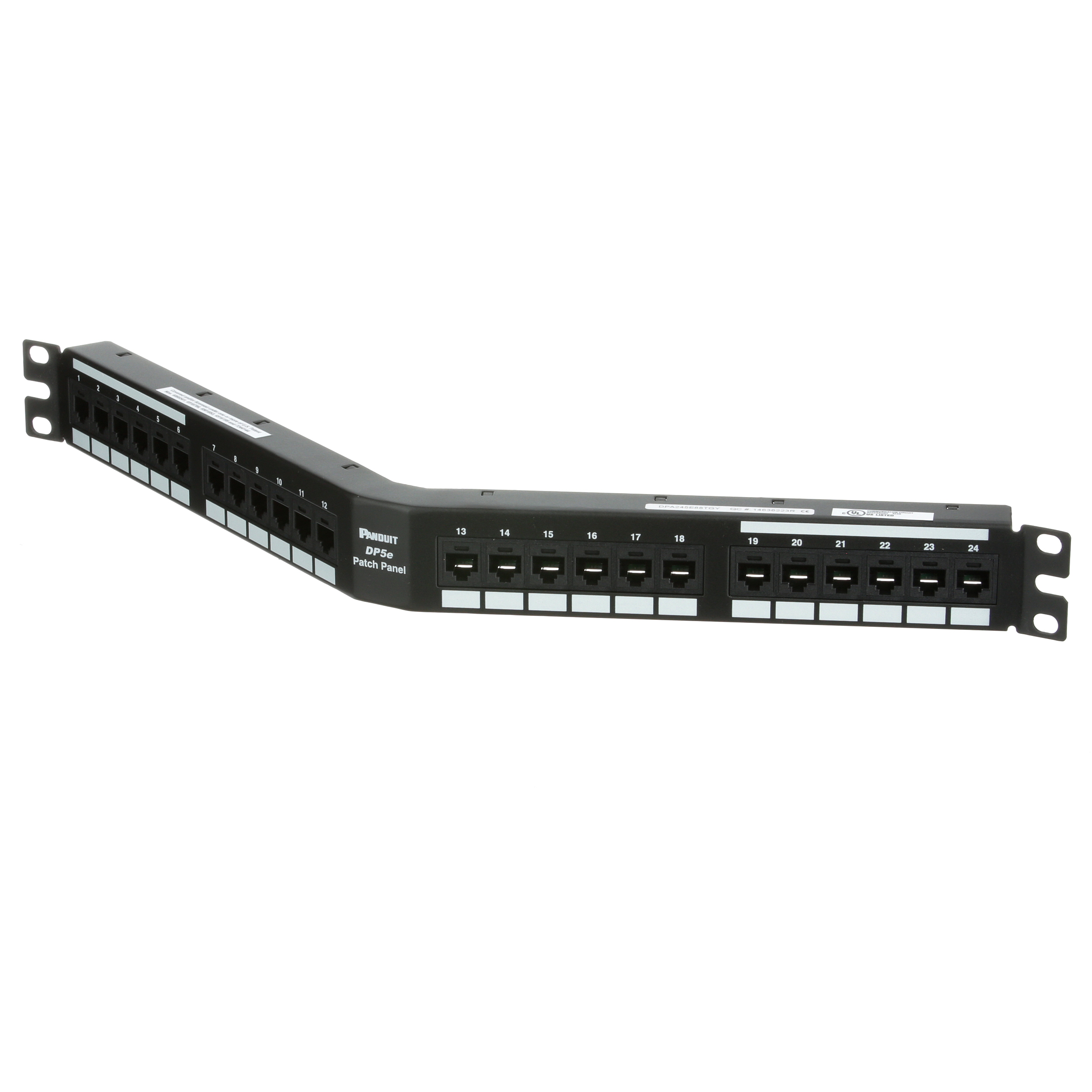 Dik Açılı Cat 5e Çıkış Paneli 24 Port, 1RU, Siyah