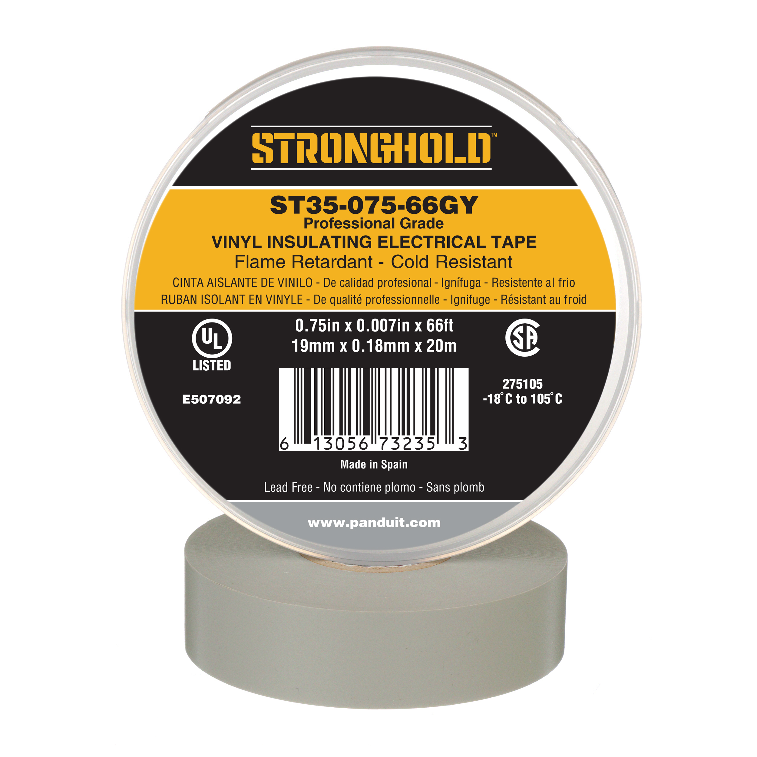 Electrical Tape, Gray, PVC,Prof Grade, 19mm,0.18mm, PK1