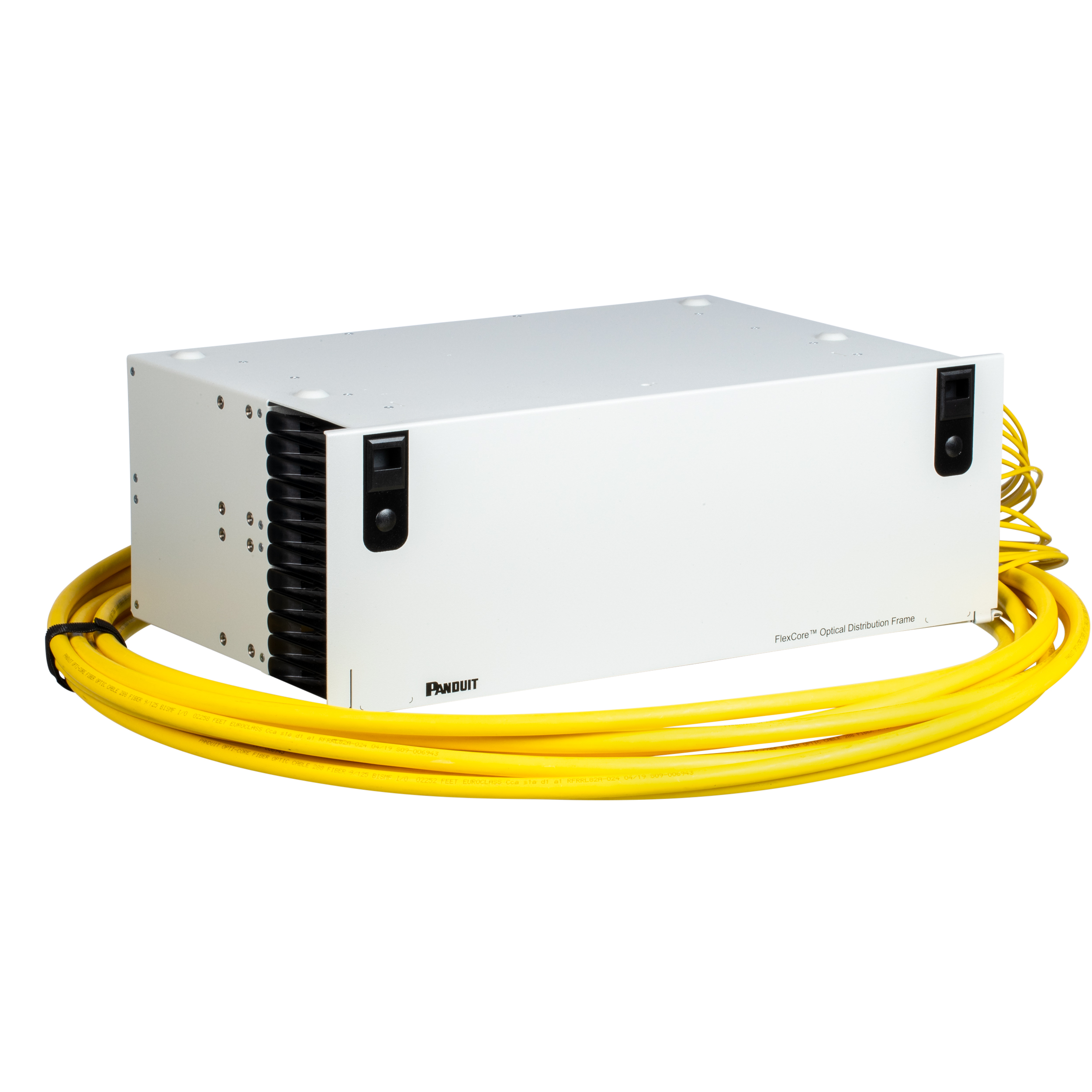 FlexCore Tethered Fiber Optic Enclosure with Right cable entry, Singlemode OS2 288 Fiber Rollable Ribbon Trunk, Multi Rated I/O Riser, LSZH, Euroclass Cca Jacket, Pre-Terminated to Duplex LC Cassettes, Standard Insertion Loss, Straight - 50 Feet Through Polarity