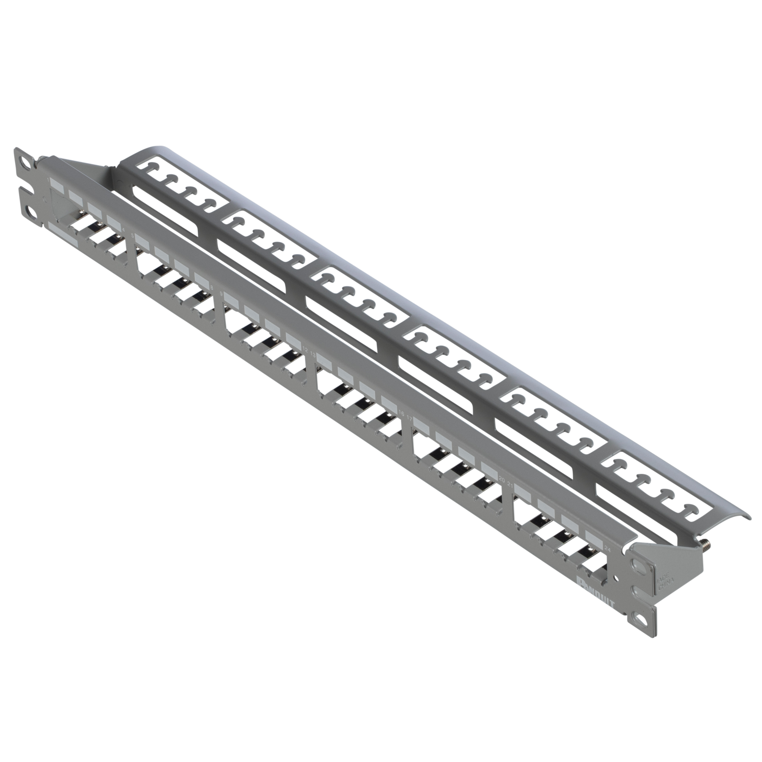 Yama Paneli, 24 Port, 1 RU, Açık Gri, Korumalı, çubuklu