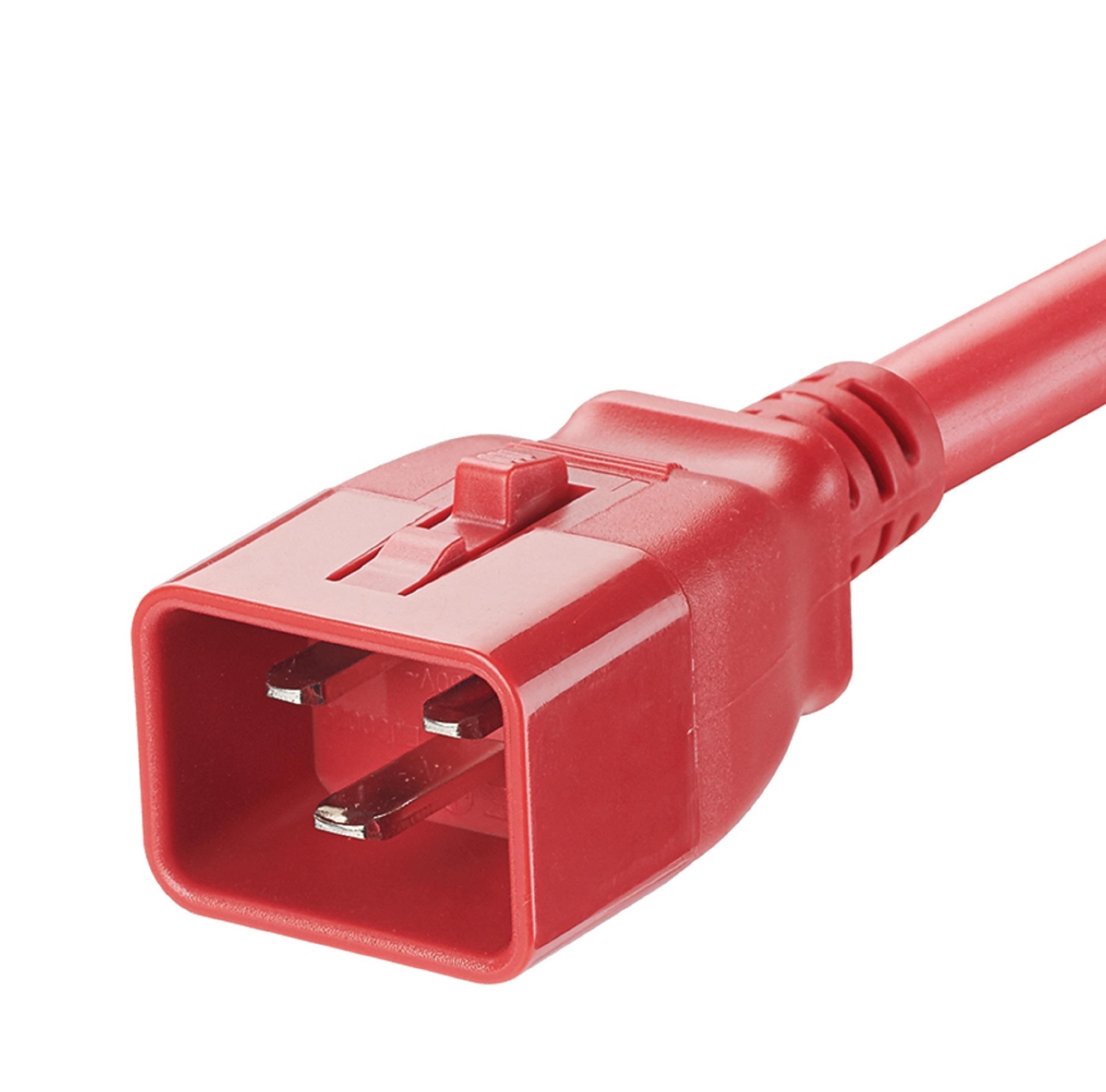 Çift Kilitlemeli BT Güç Kablosu, IEC C20'den IEC C19'a, 2 feet (0.6m), Kırmızı