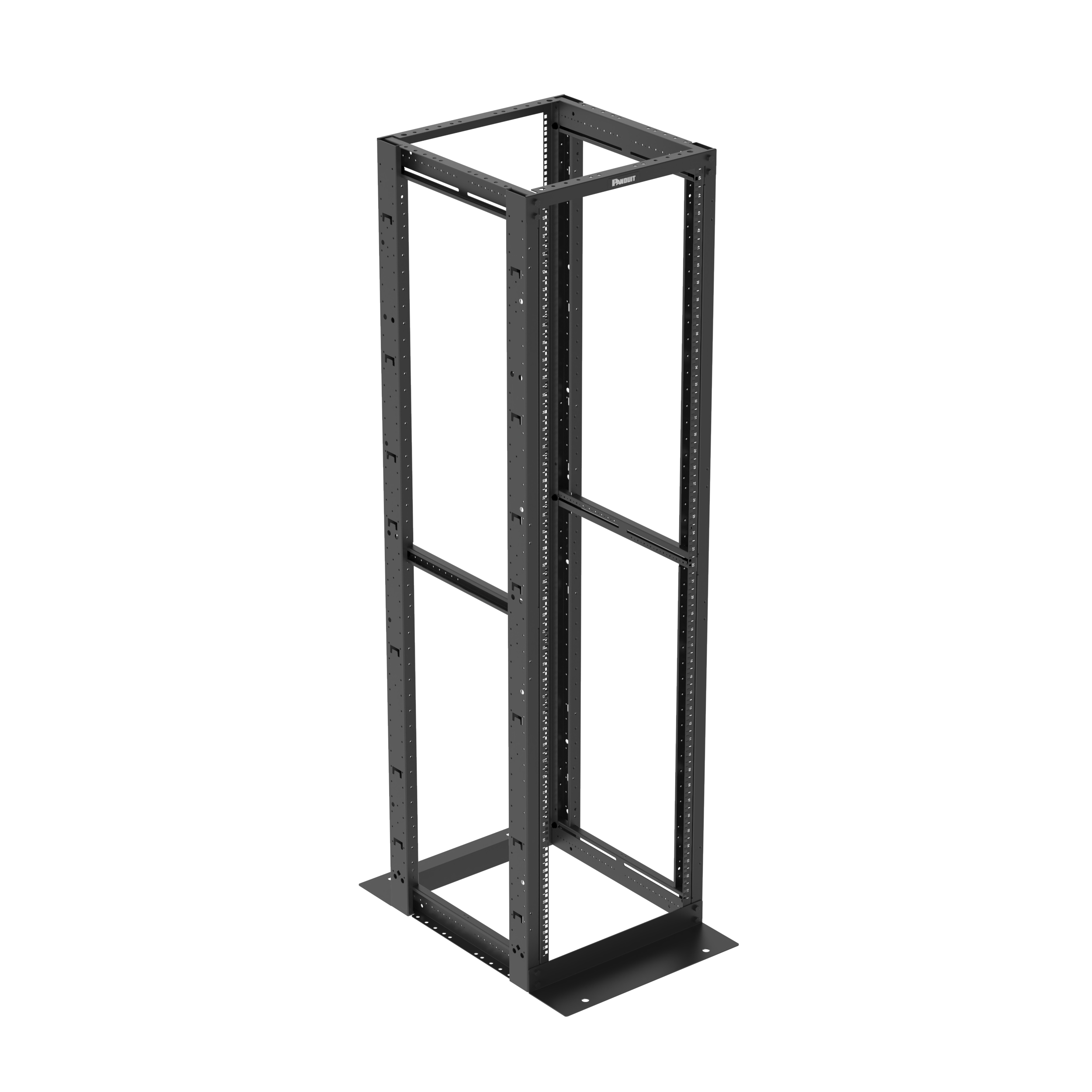 4 Post Rack, 45RU, 23 in. Derin, Kafes Somun E-Rayları, Siyah