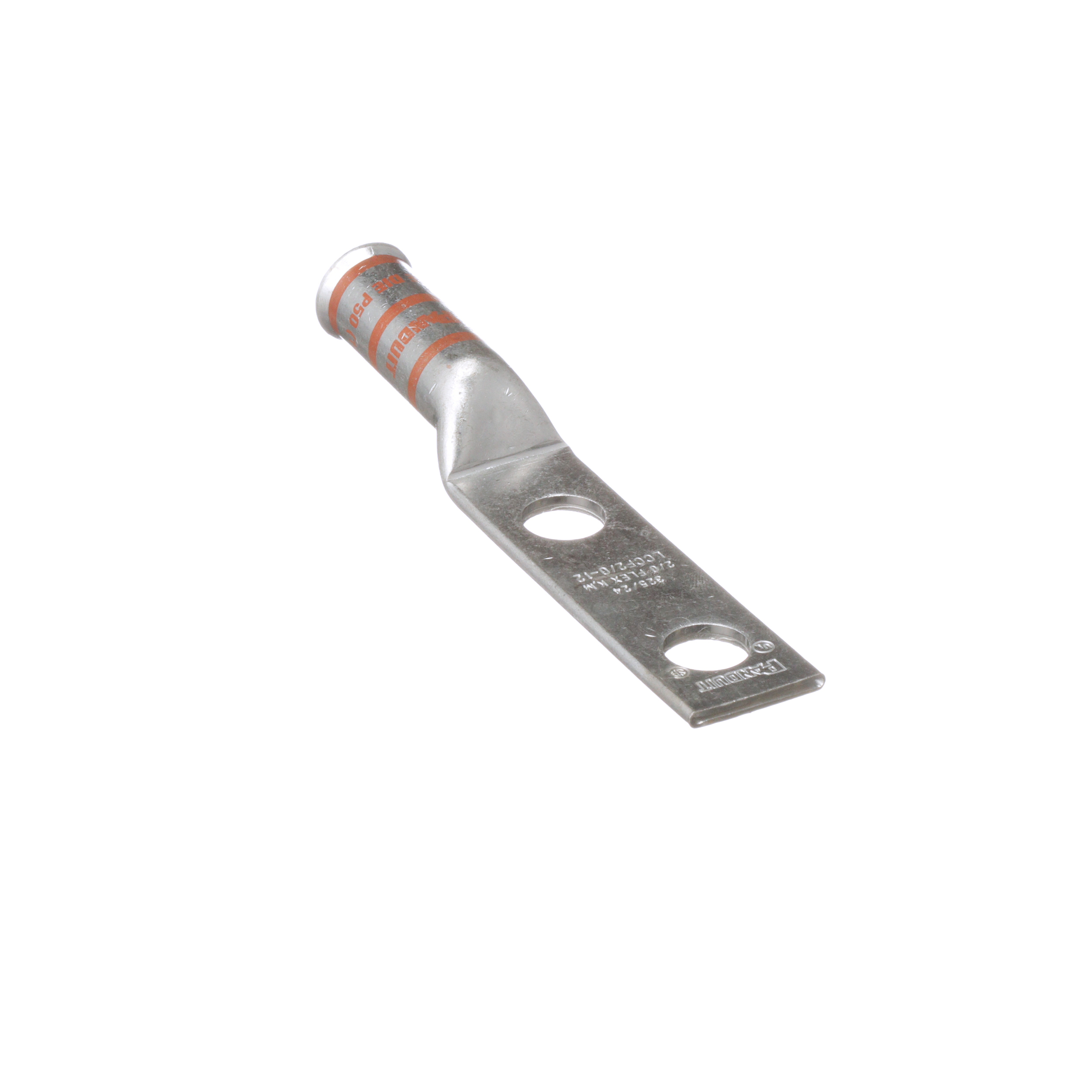 Bakır Uzun Çekme Borulu Sıkıştırmalı Göz, 2 Delikli, 2/0 AWG Esnek, 1/2 inç Somun