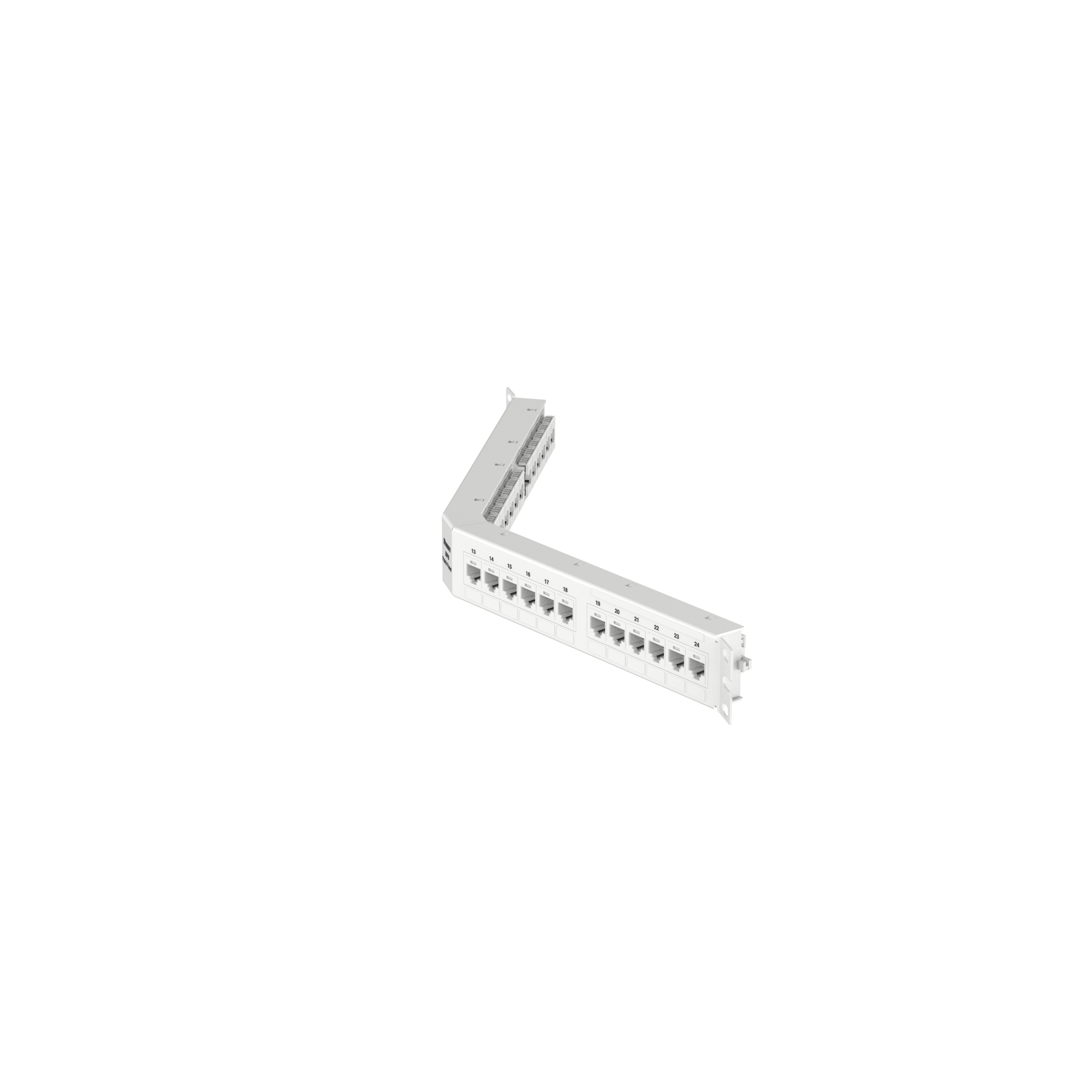 Dik Açılı Cat 6A Çıkış Paneli 24 Port, 1RU, Beyaz