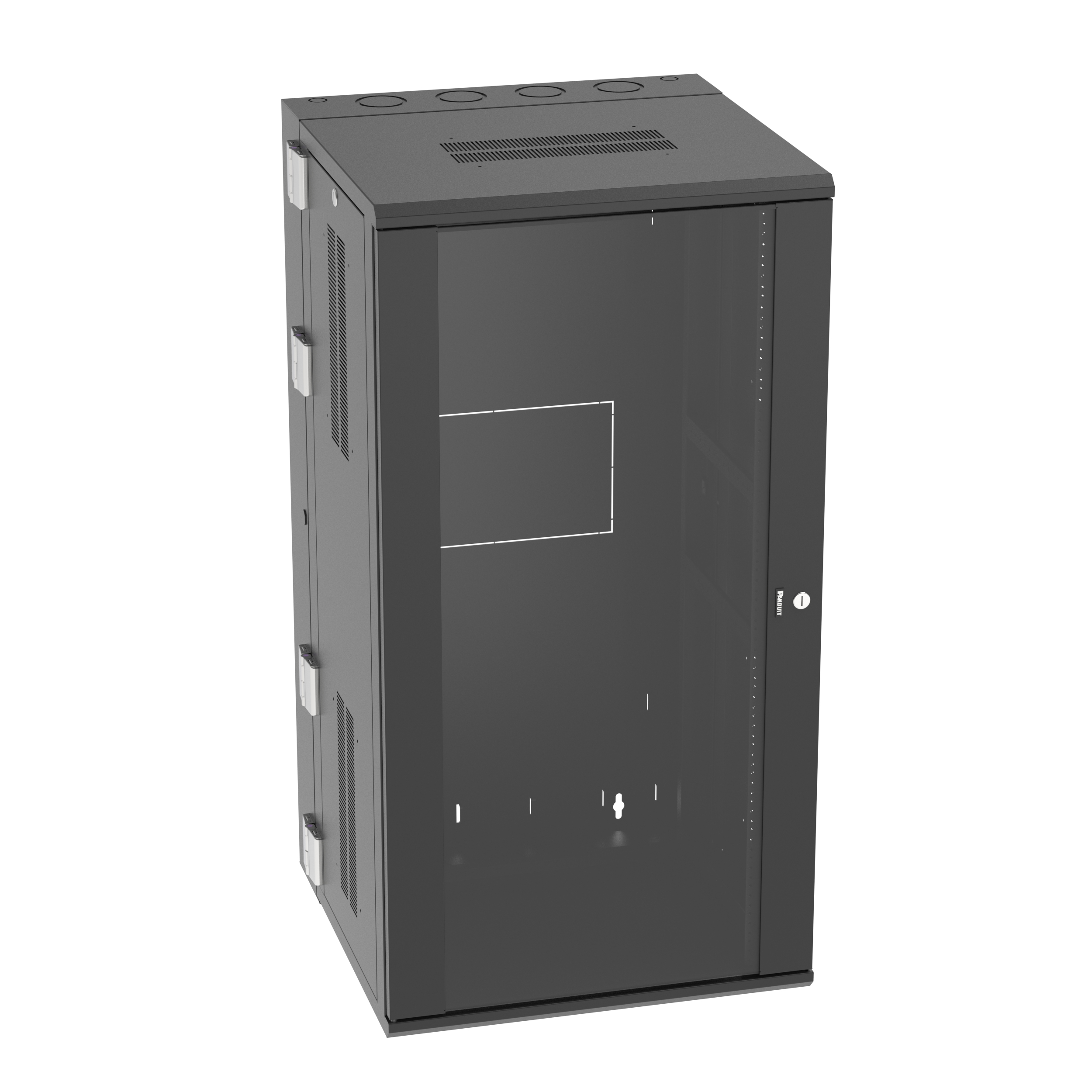 PanZone® Duvar Montajlı Kabin, 26RU, 25" Derinlik, Camlı Kapı, Siyah