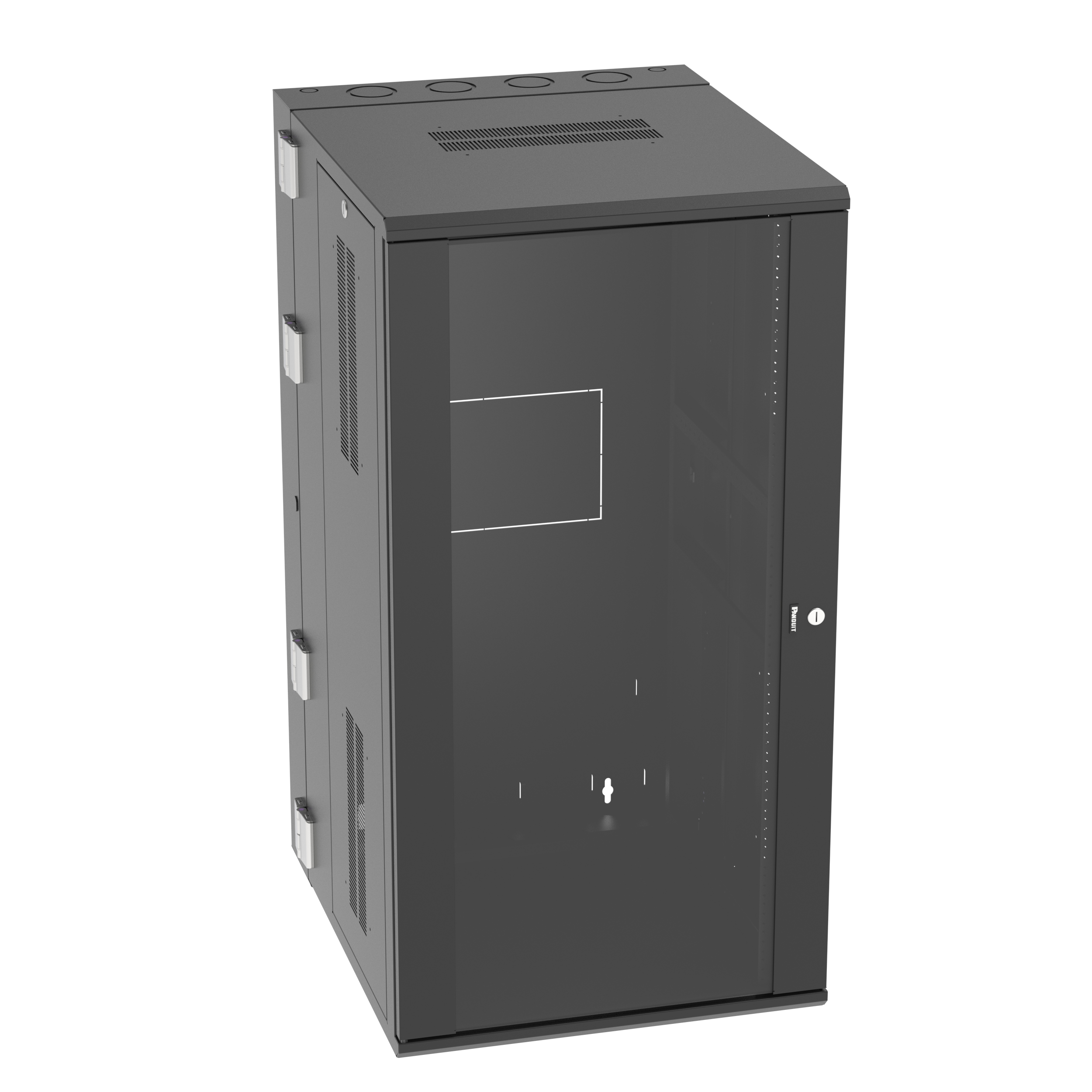 PanZone® Duvar Montajlı Kabin, 26RU, 30" Derinlik, Camlı Kapı, Siyah