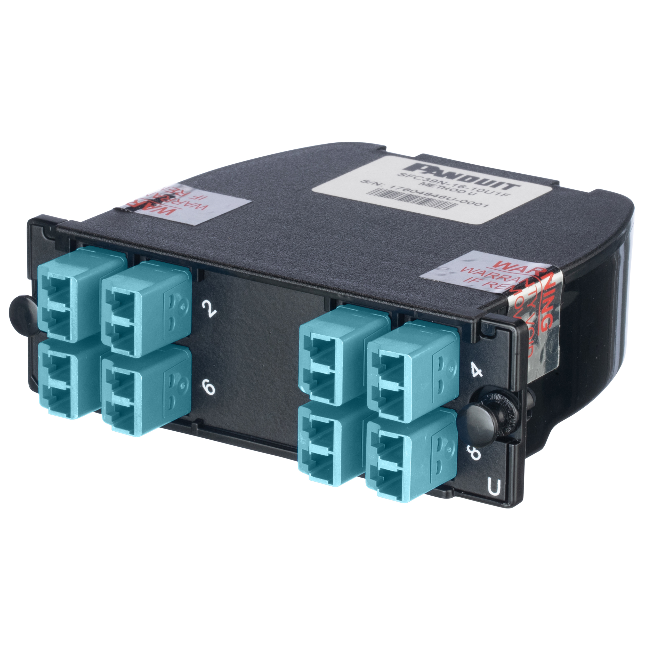 Opticom Cassette with OM4 Multimode Fiber, Duplex LC for front Connectivity with Aqua Adaptors, MTO-16 rear adaptor, Optimized IL, Universal pair flipped polarity