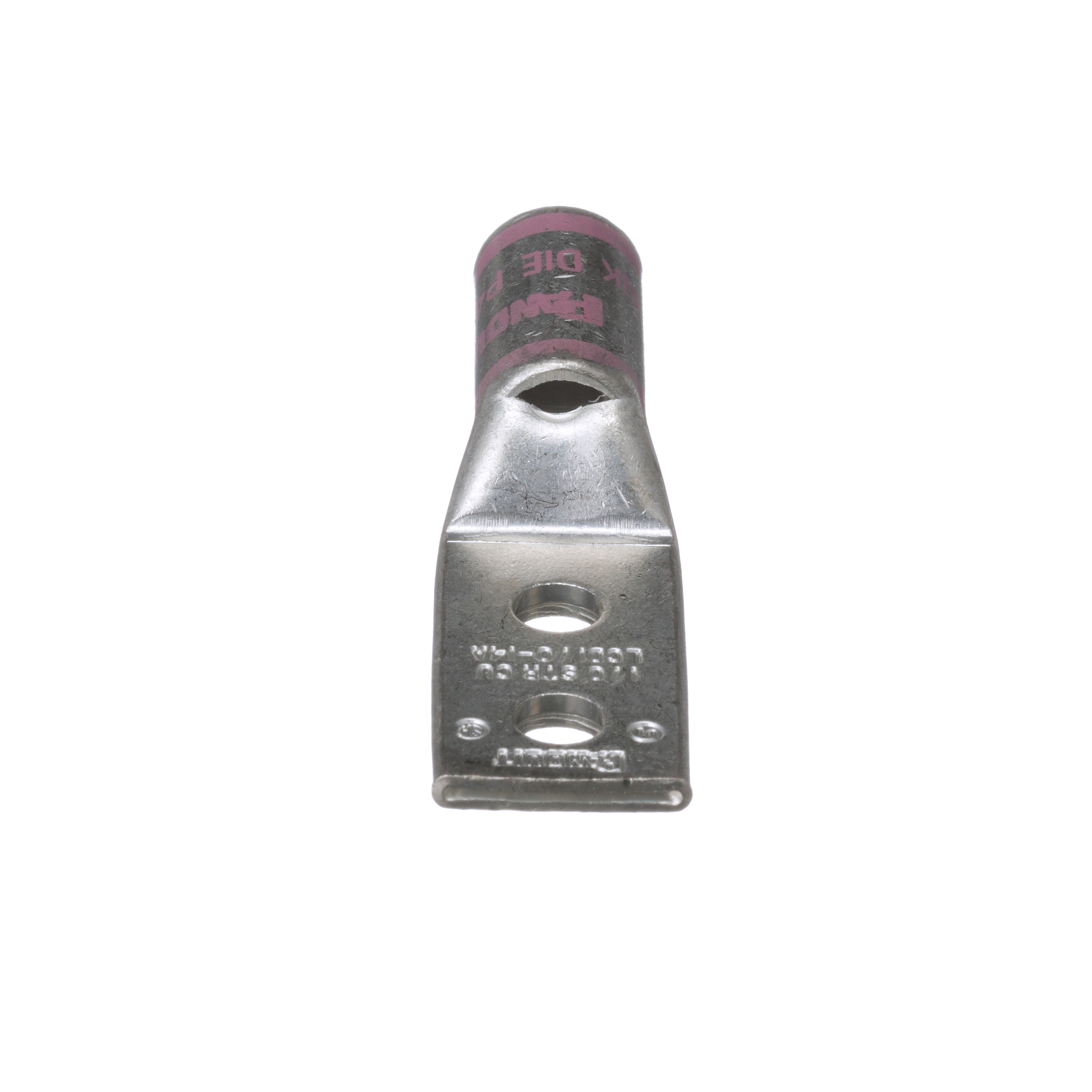 Cosse 1/0 AWG Cu;2 trous 1/4″;espace. 0,63″;fût stand.;fenêtre inspect.;Cdt.10 Cosse 1/0 AWG Cu;2 trous 1/4″;espace. 0,63″;fût stand.;fenêtre inspect.;Cdt.10