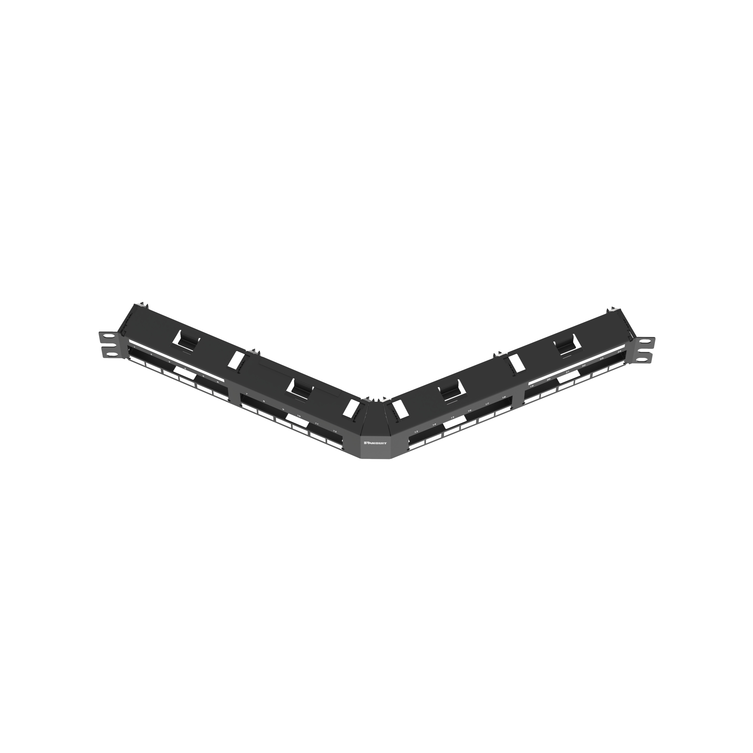 QuickNet™ Dik Açılı Tam Metal Patch Panel, 24 Port, 1 RU, Siyah