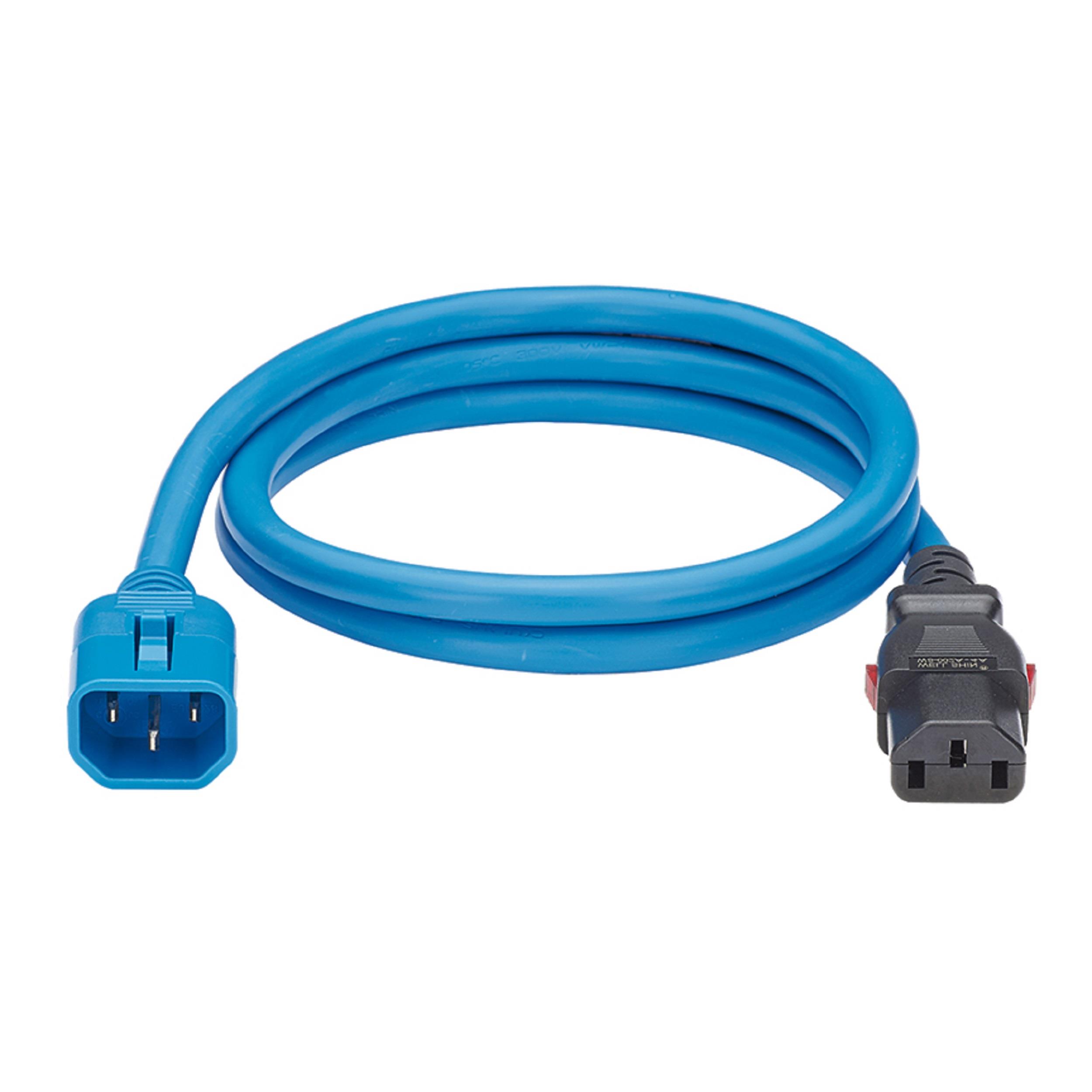 Çift Kilitlemeli BT Güç Kablosu, IEC C14'ten IEC C13'e, 2 feet (0.6m), Mavi