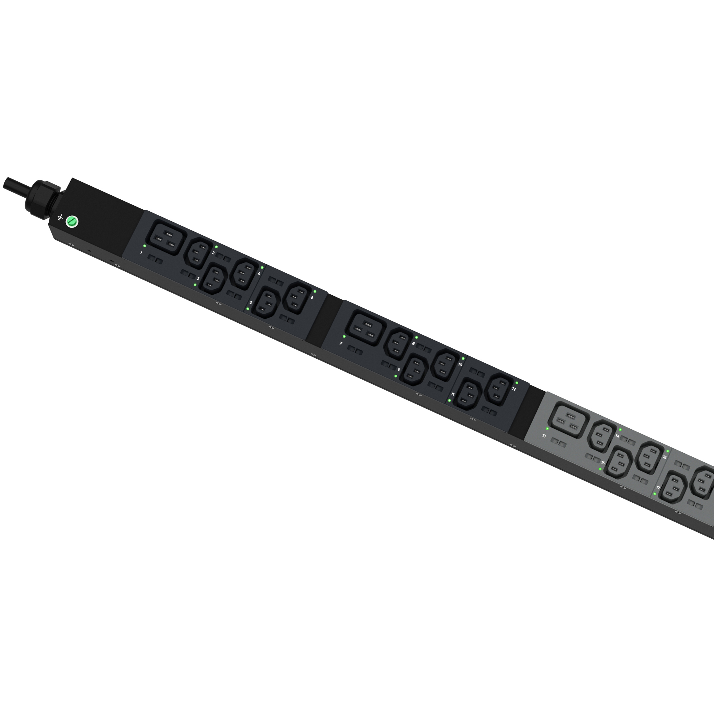 MSPO PDU, 16 Amper, 400 Volt, (30) C13, (6) C19, IEC 60309 3P+N+E 6h 16A (IP44)