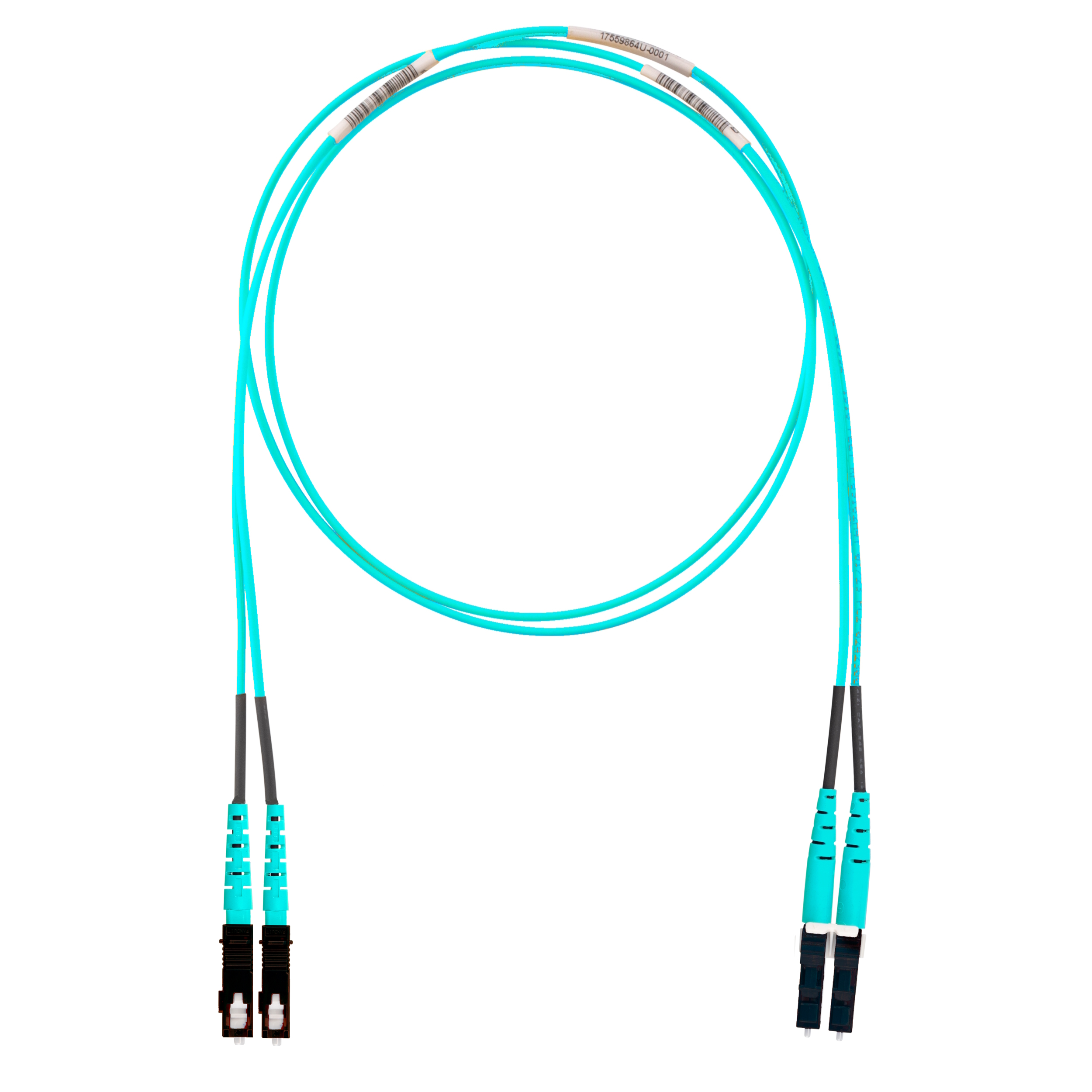 OM3 2-fiber, 1,6 mm dış kaplama, patchcord, Yükseliş (OFNR) sertifikalı, LC çift yönlü - SC çift yönlü, Standart IL