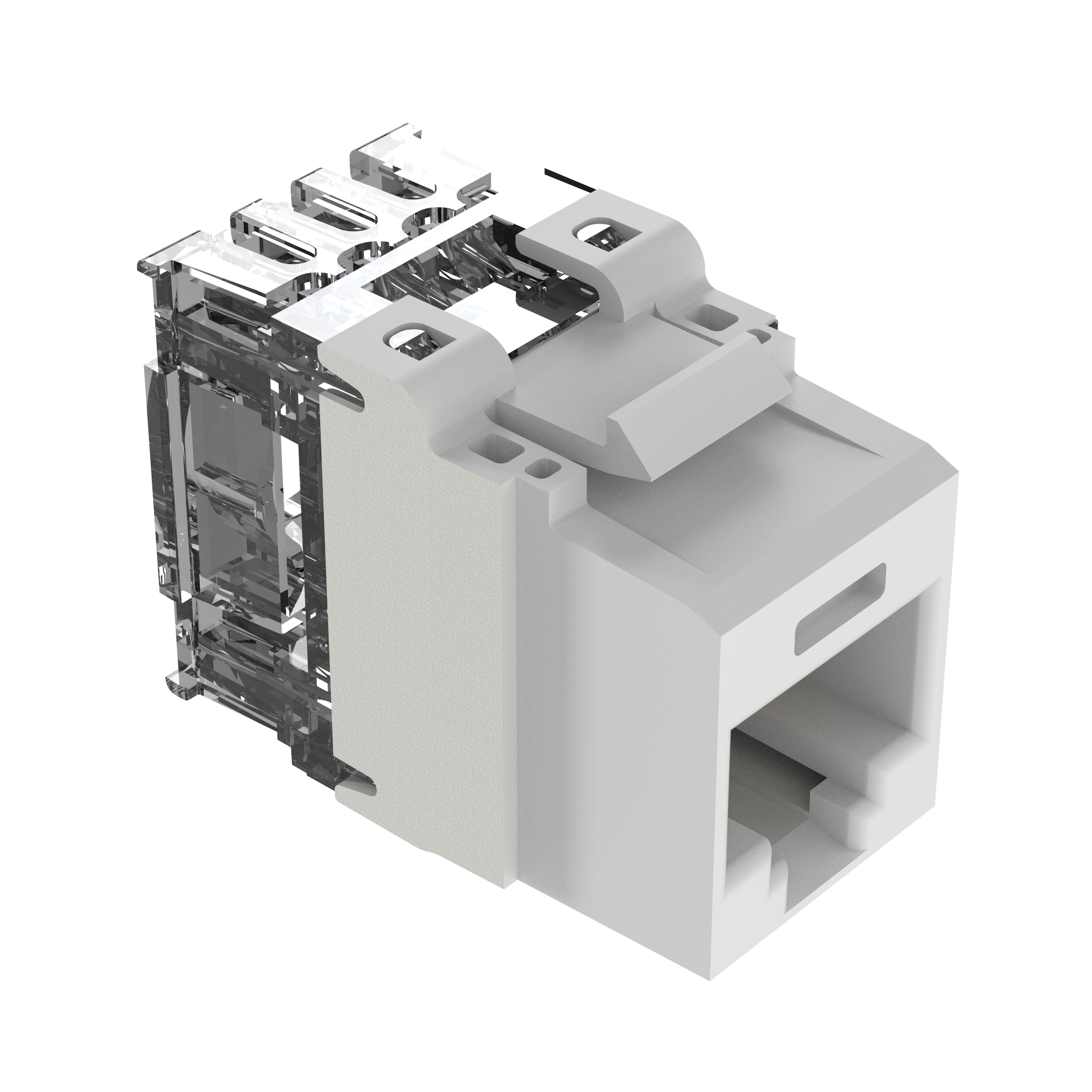 Bükümlü Bakır Çift RJ45 Cat 6A Keystone Çıkış Jak Modülü, Beyaz