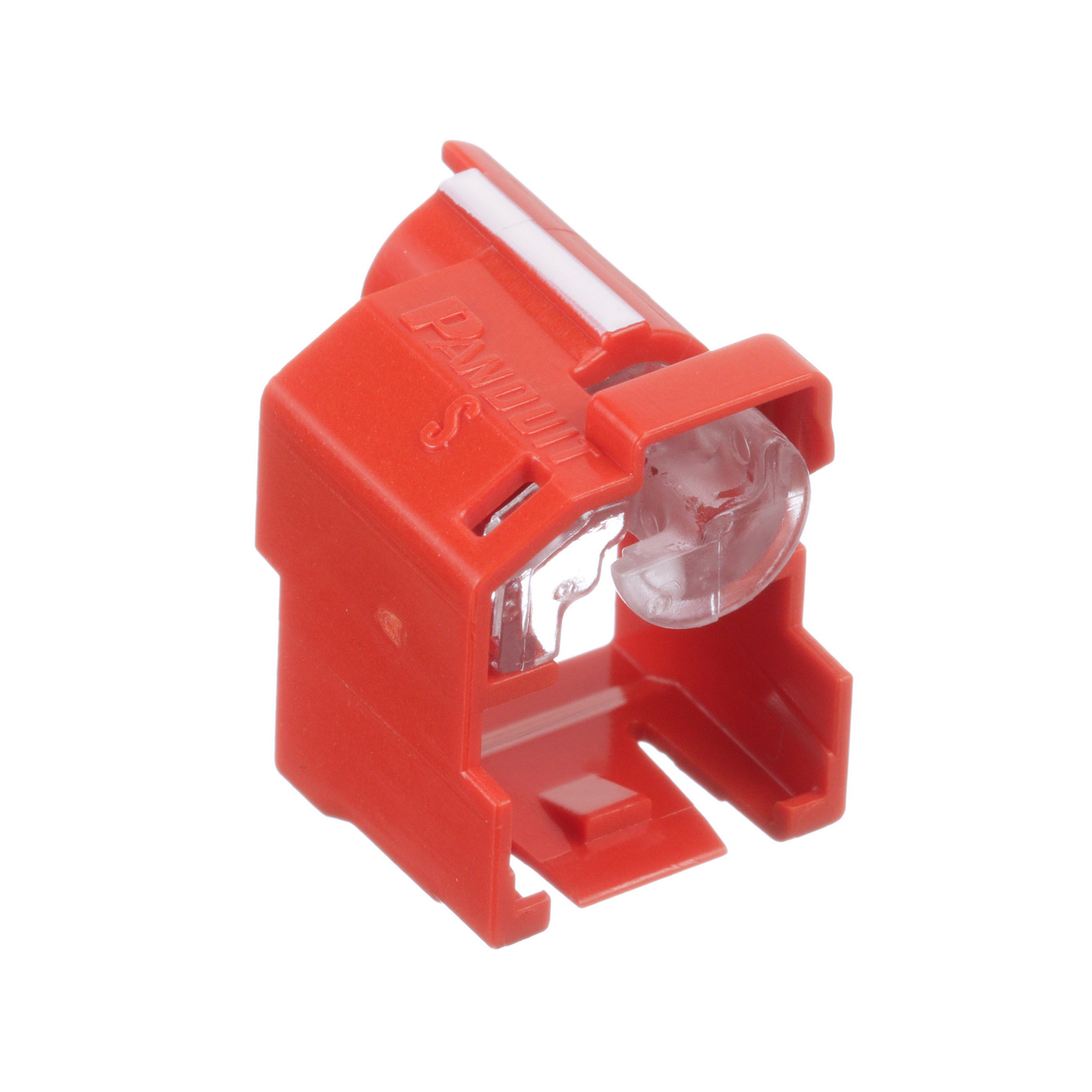 Super recessed RJ45 plug lock-in device with extended hood, 10 devices (red) and