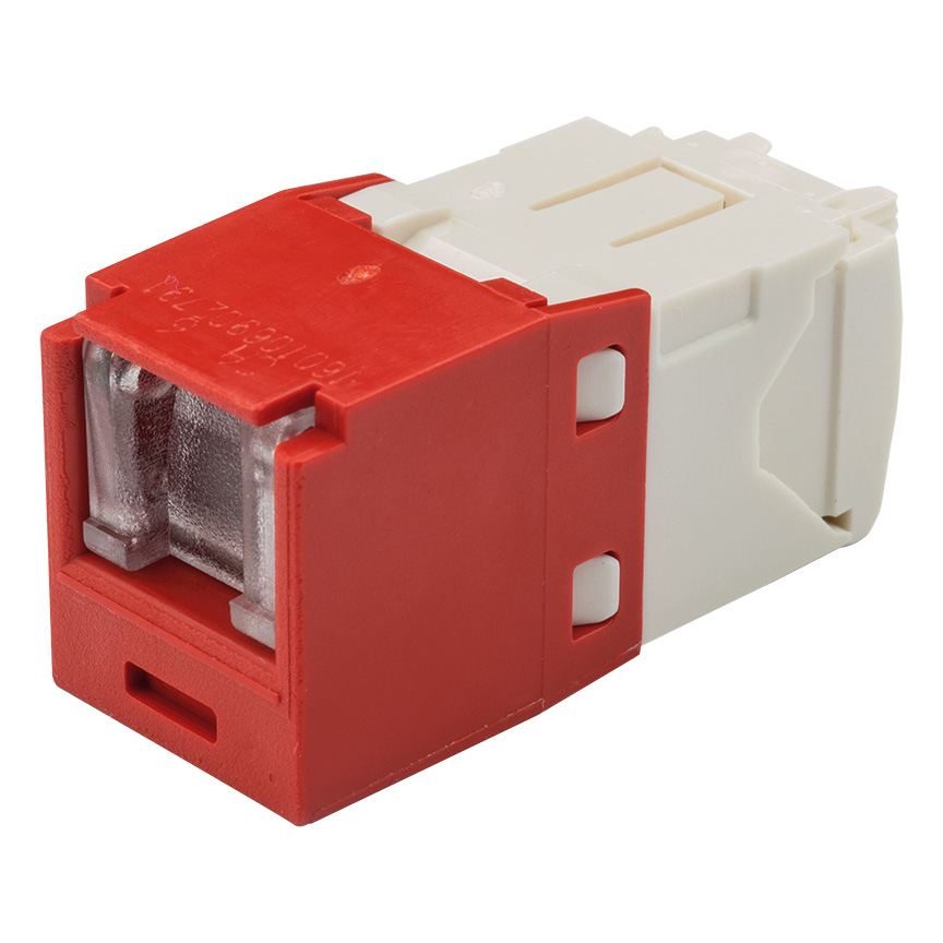 Twisted Pair (Kıvrımlı Çift) RJ45 Cat 6 Kapatmalı (Shuttered) Çakma (TG) Jak Modülü, Kırmızı