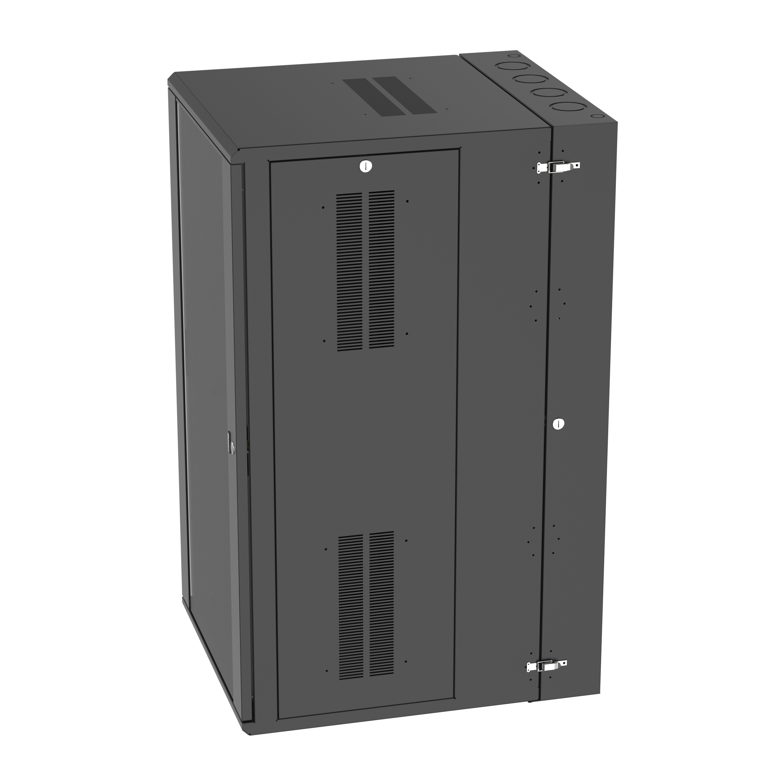 PanZone® Duvar Montajlı Kabin, 26RU, 30" Derinlik, Camlı Kapı, Siyah