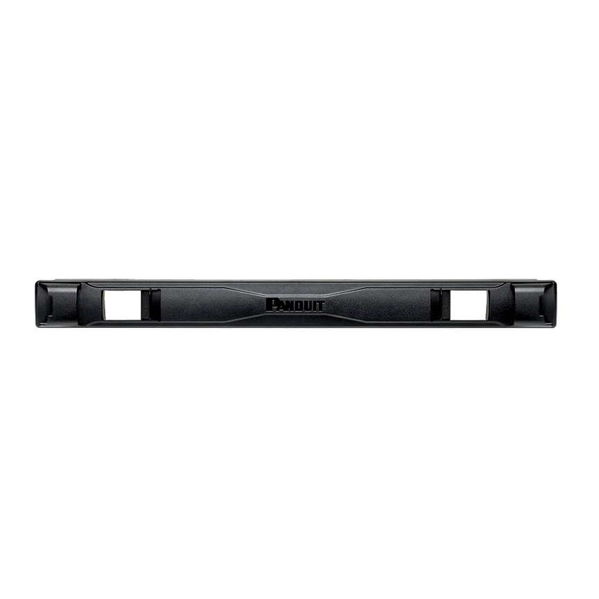 Araçsız geçiş alanlı kör panel, 1 raf ünitesi, Panduct® logosu yok, 19" (483mm) genişlik 3/8" kafes somun delikleri için (kafes somunlu veya somunsuz kullanılabilir). Renk: Siyah