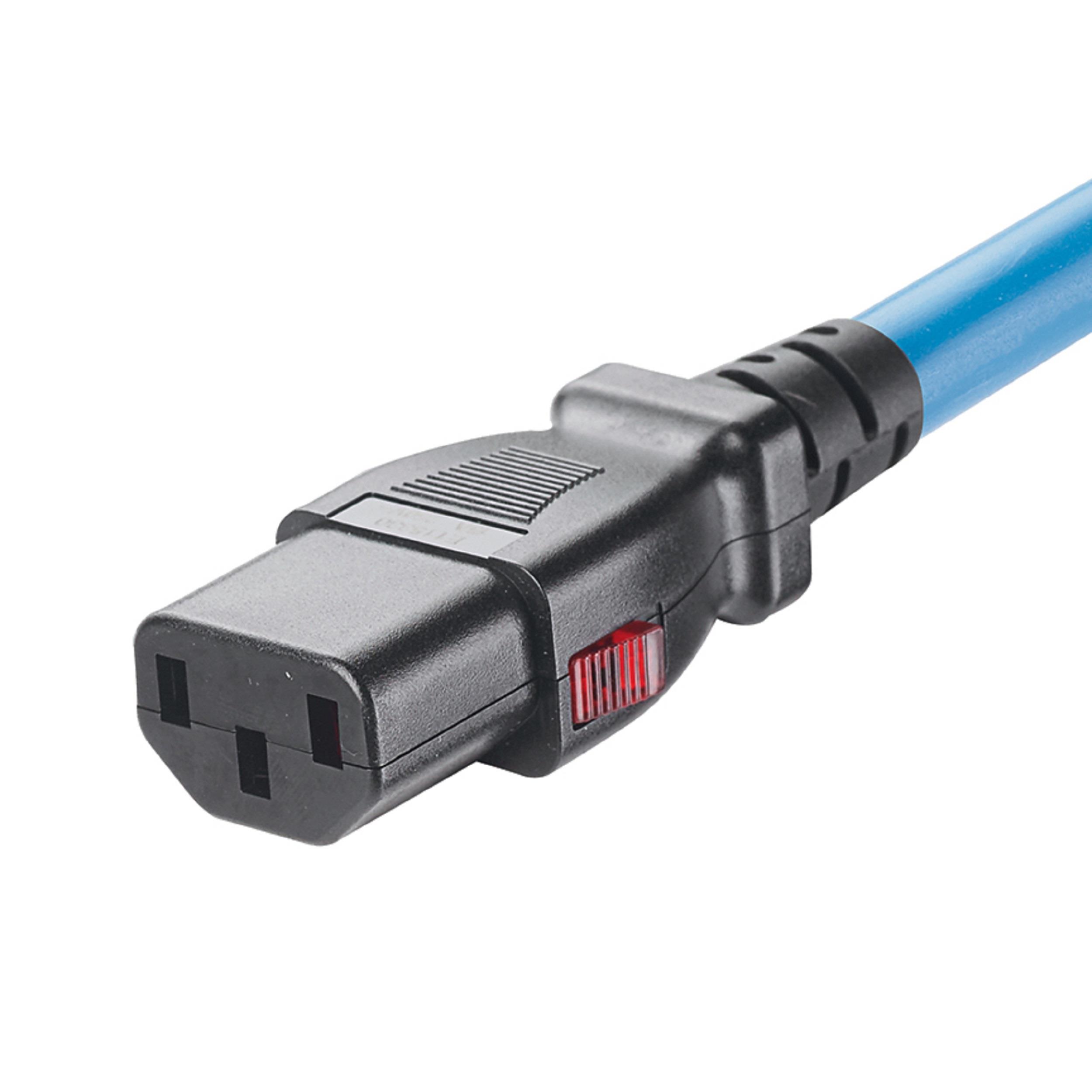 Çift Kilitlemeli BT Güç Kablosu, IEC C14'ten IEC C13'e, 2 feet (0.6m), Mavi