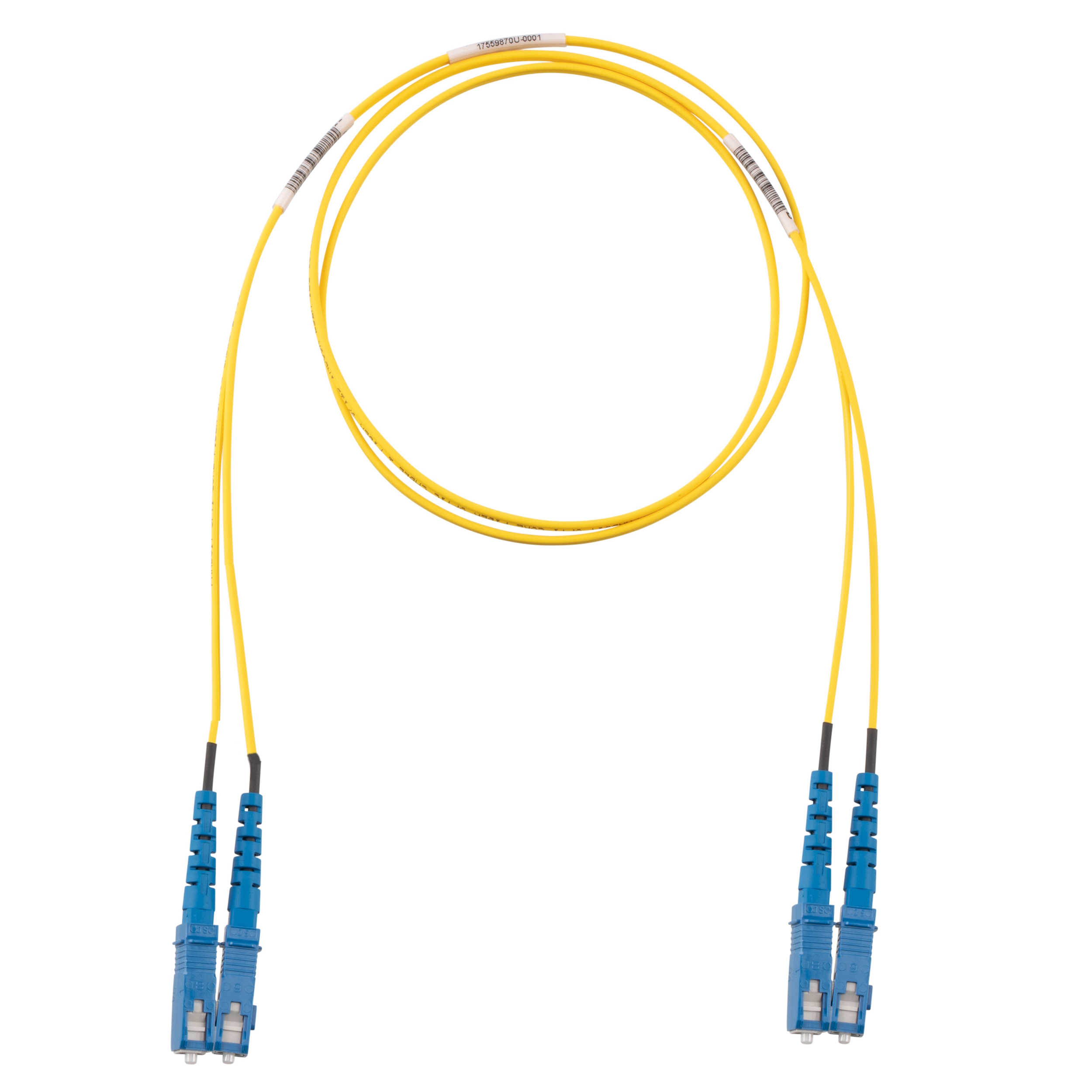 OS2, 2 Fiber 3mm Patch cord, Riser, SC Duplex to SC Duplex, Standard Polarity, Standard Insertion Loss - 1 Meters