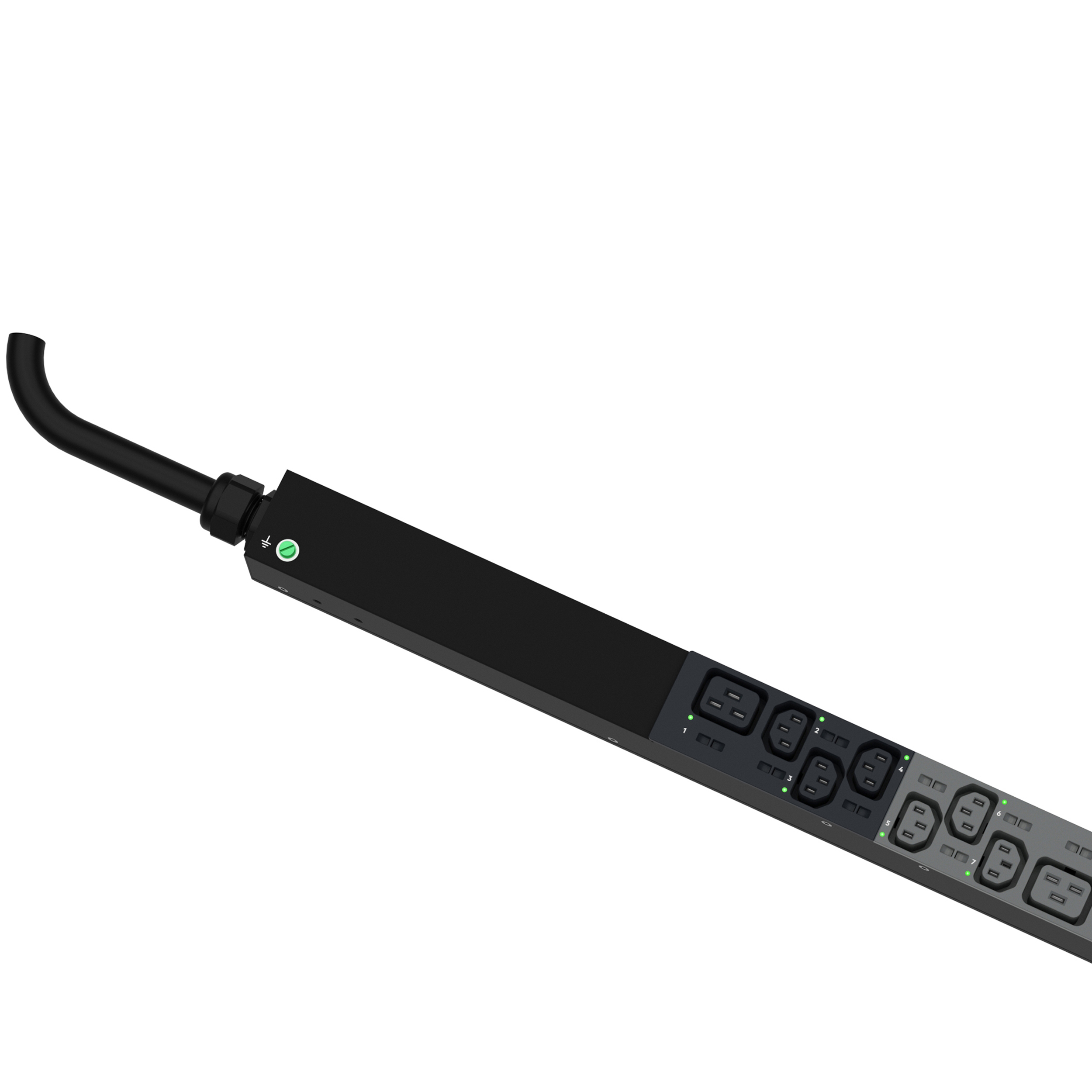 MSPO PDU, 16AMP, (18)C13, (6)C19, IEC 60309 3P+N+E 6h 16A-3M, Siyah, Dikey