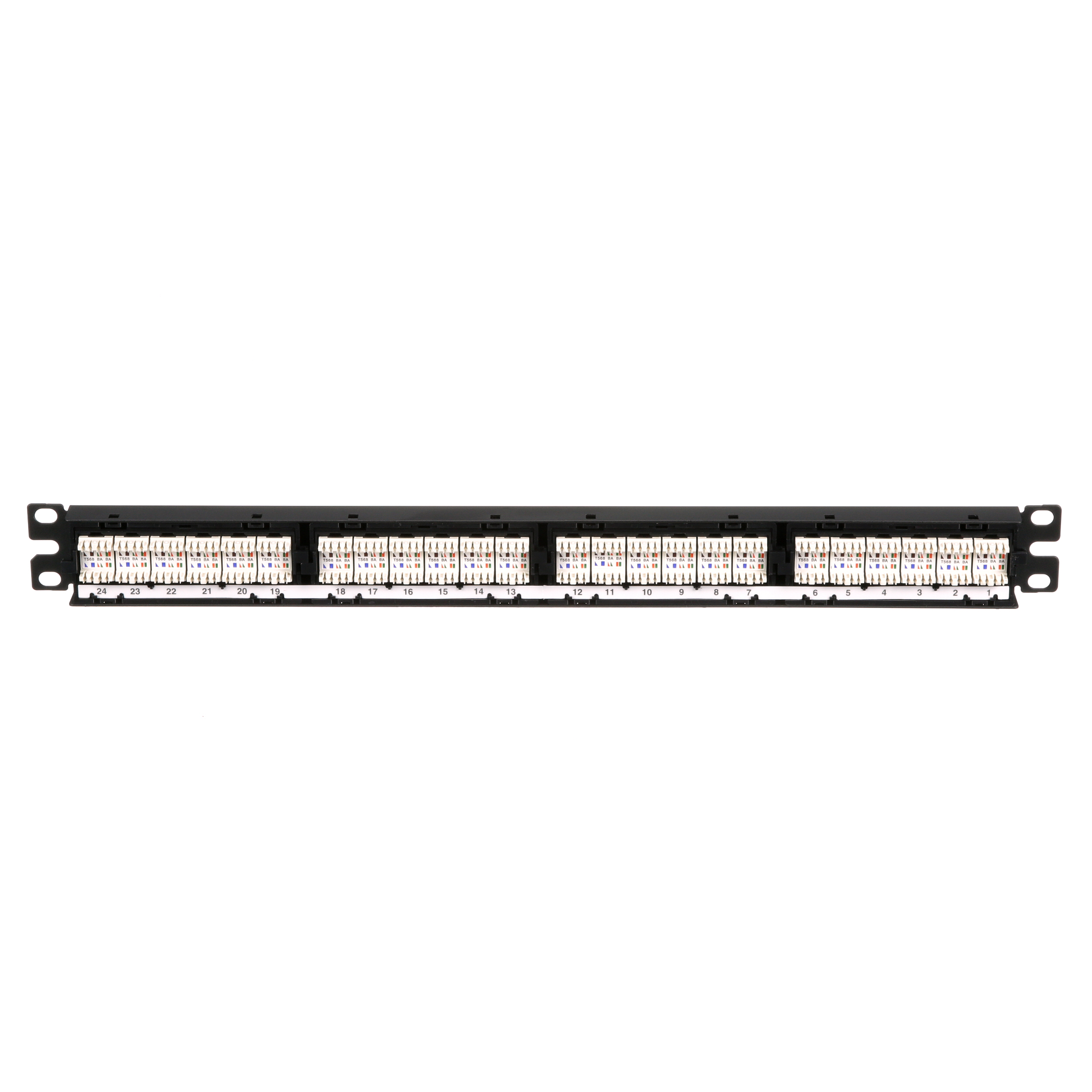 Düz Cat 5e Çıkış Paneli 24 Port, 1RU, Siyah