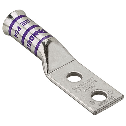 Cosse 6 AWG Cu;2 trous 1/4&Prime;;espacement 0,63&Prime;;fût long;entrée tulipée;Cdt.50