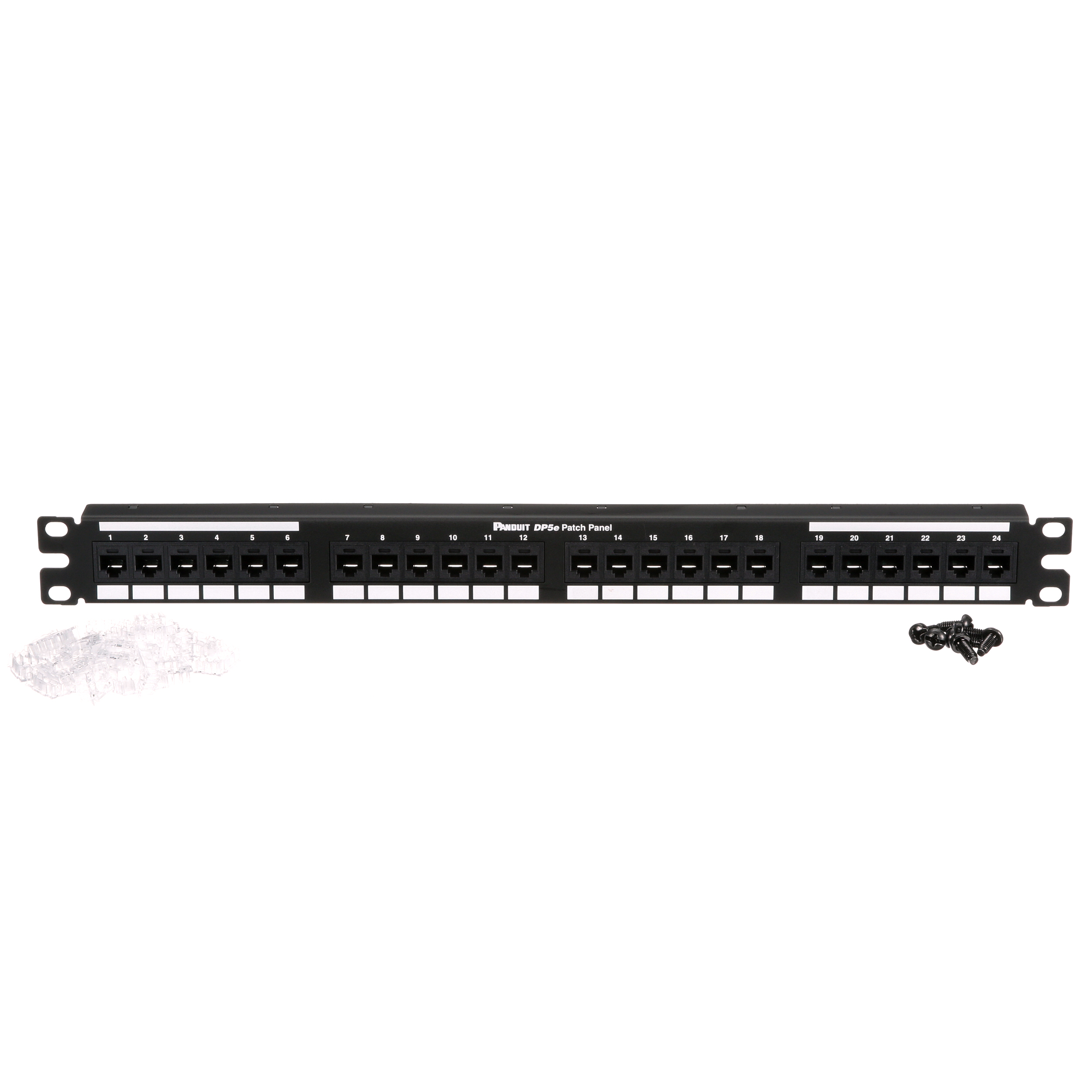 Düz Cat 5e Çıkış Paneli 24 Port, 1RU, Siyah