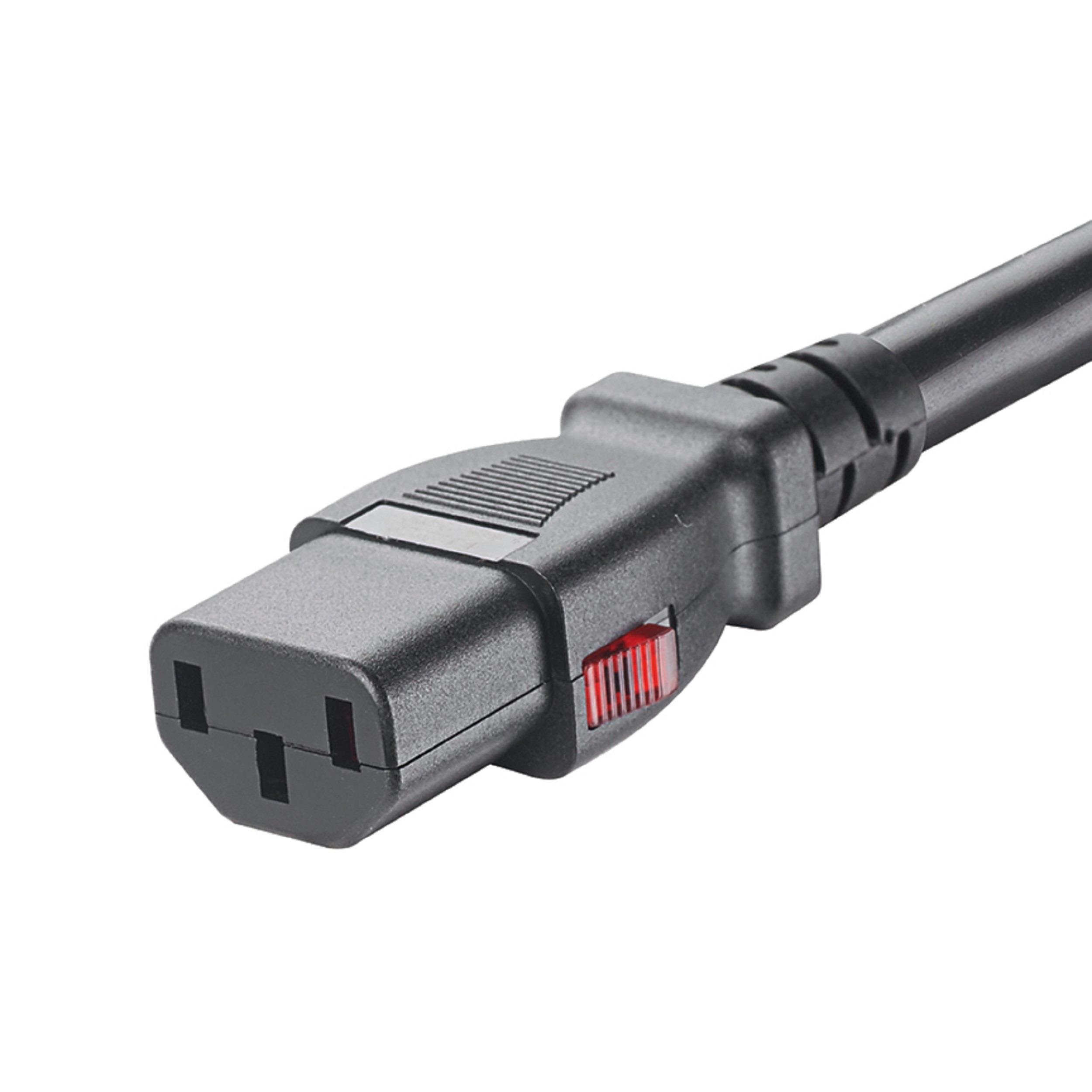 Dual-Locking IT Power Cord, IEC C14 to IEC C13, 2 feet (0.6m), Black