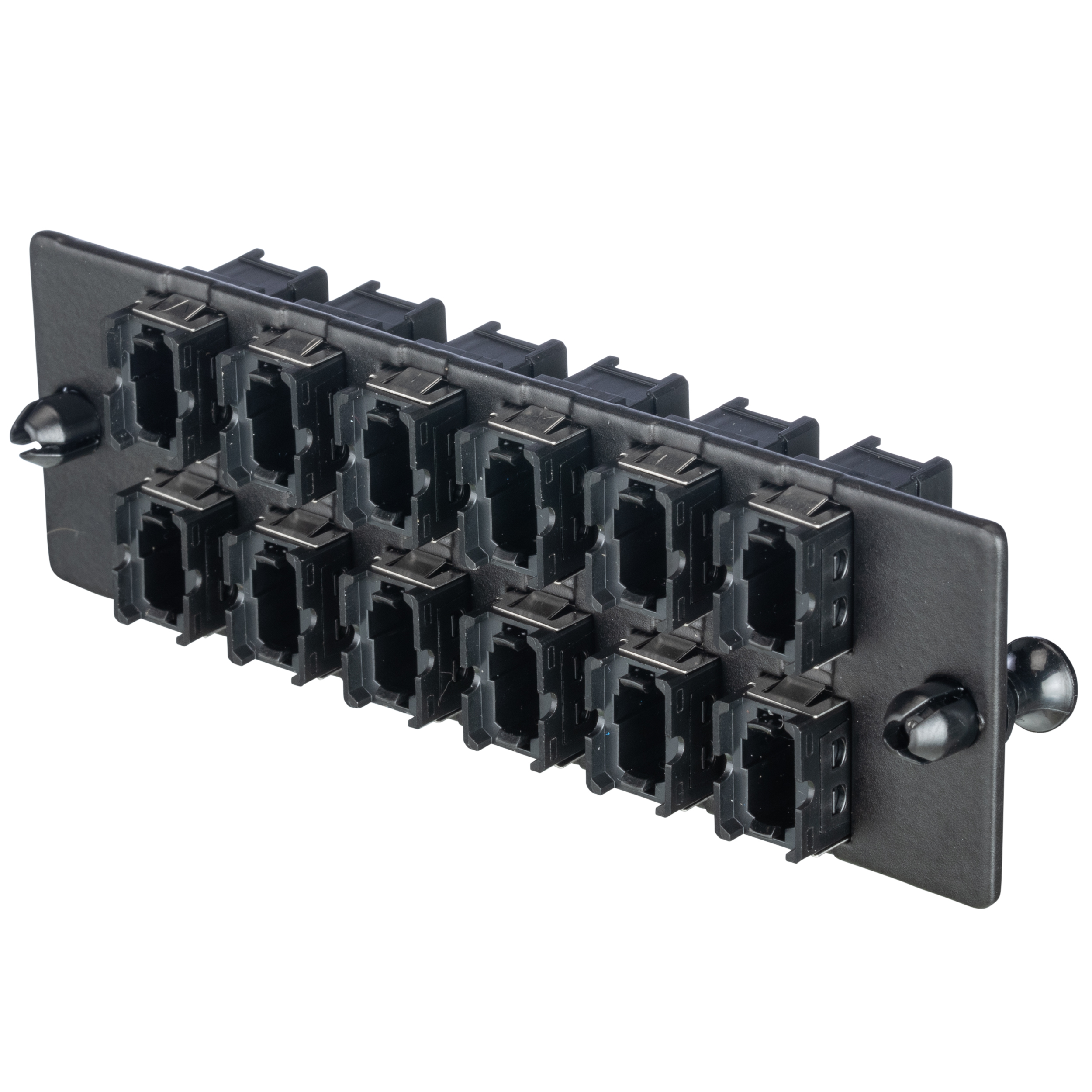 HD Flex Base 16  12 Port Fiber Adapter Panel MPO-16 Key-up to Key-down (black Adapters)