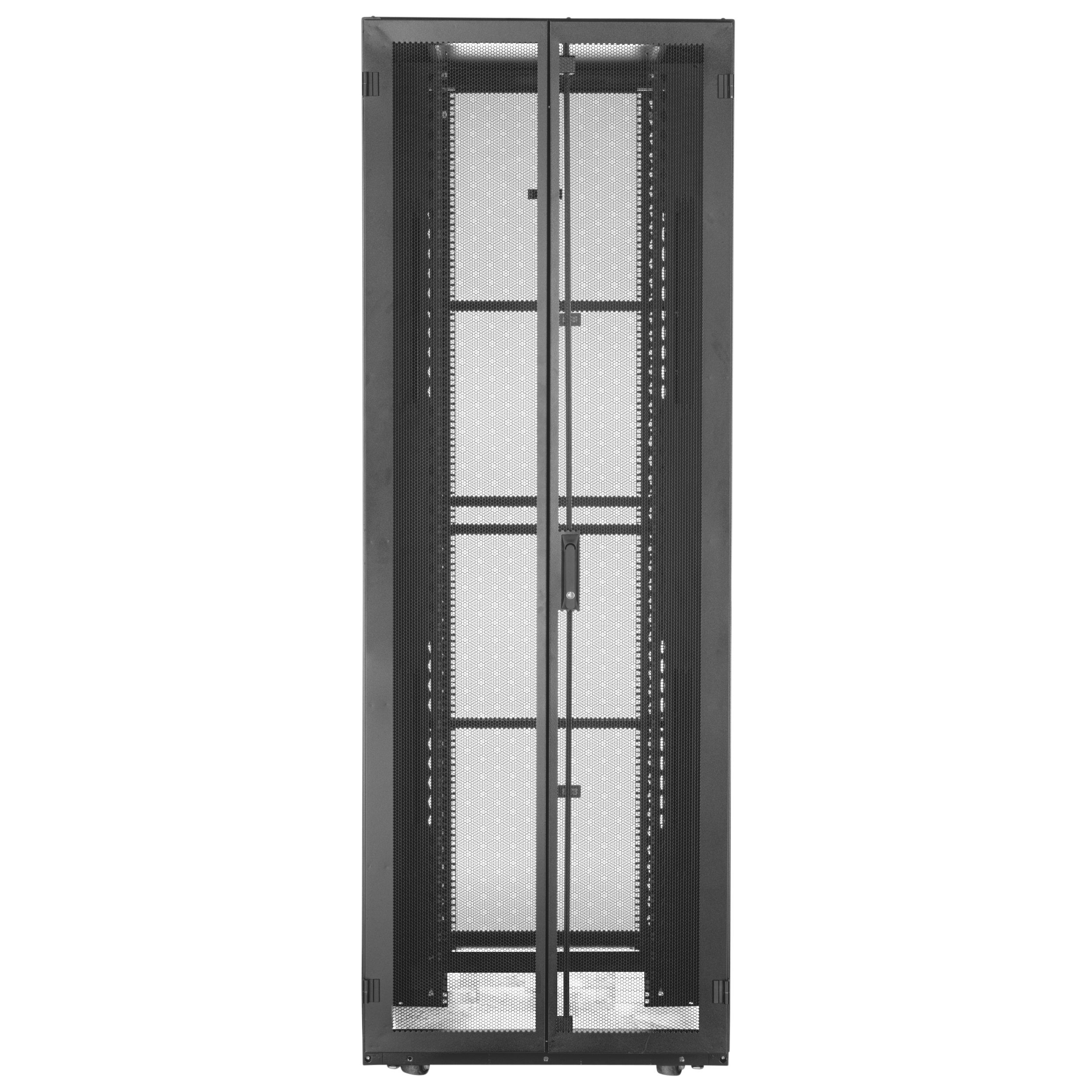 800mm x 42RU x 1070mm, Black, includes Single Hinged Perforated Front Door, Split Perforated Rear Door, Left and Right Side Panels, Cage Nut Equipment Rails, 1 Set PDU Mounting Bracket, Casters