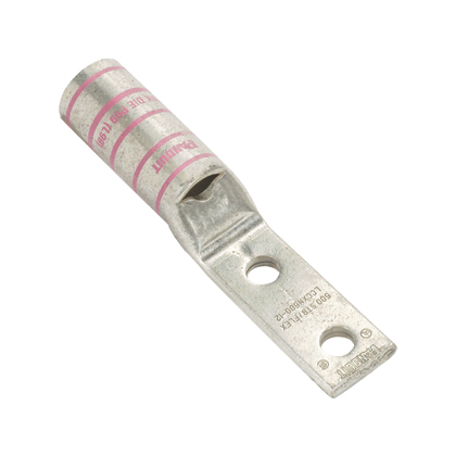 Bakır Sıkıştırmalı Uç, 2 Delikli, #2 AWG, Dar Dil, 1/4" (6.4mm) Somun, .63 (16mm) Delik Aralığı
