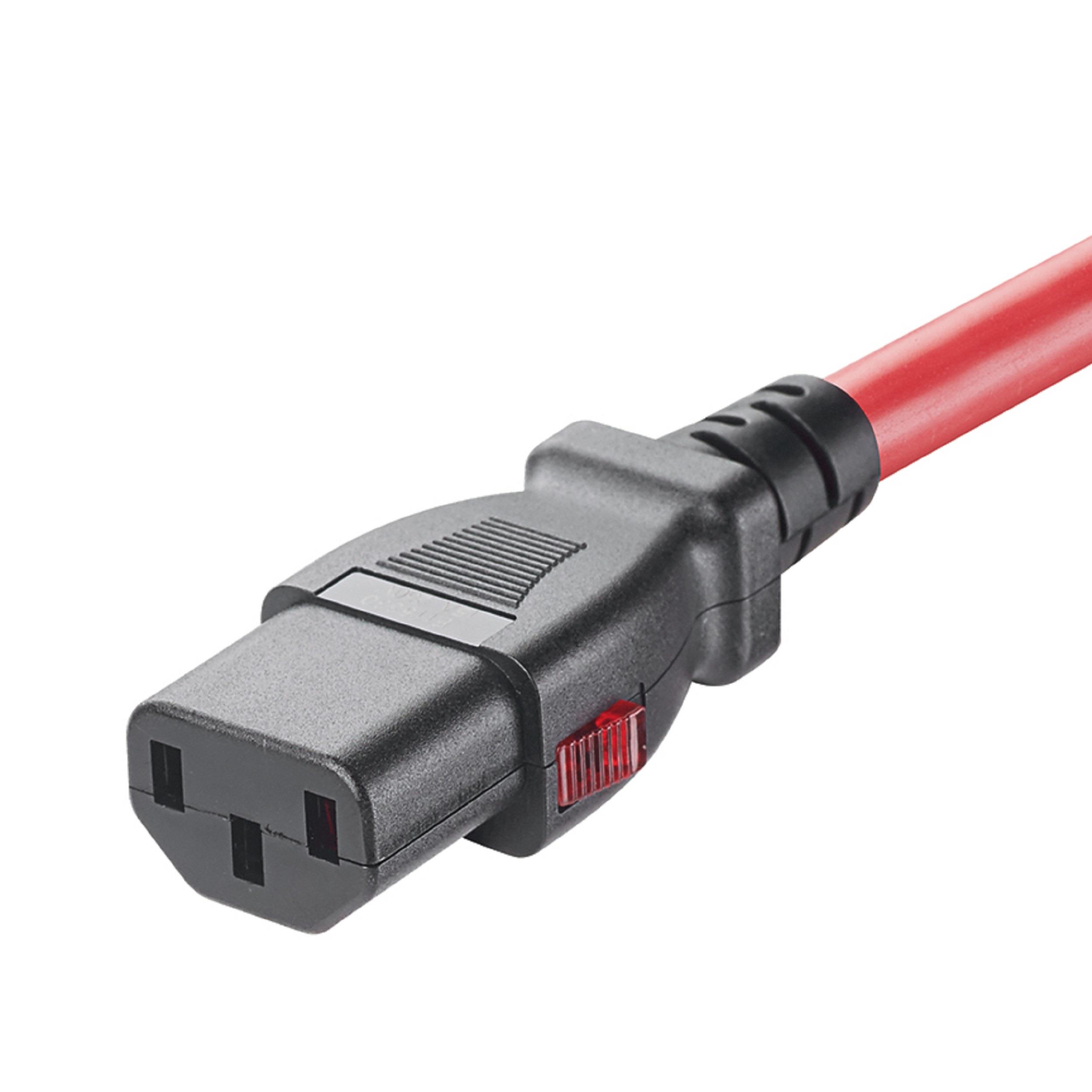 Çift Kilitlemeli BT Güç Kablosu, IEC C14'ten IEC C13'e, 4 feet (1.2m), Kırmızı