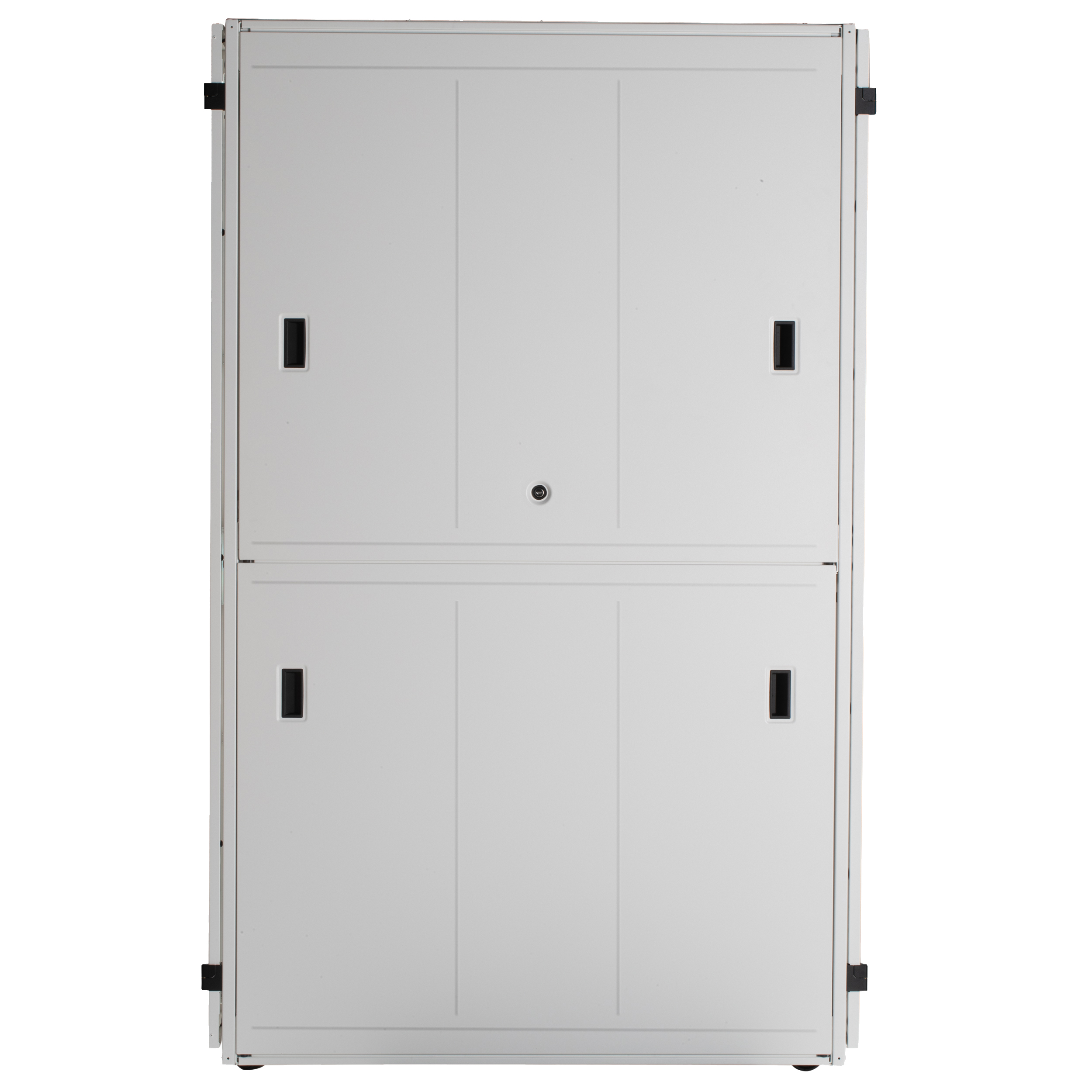 800mm x 42RU x 1070mm, Beyaz, Tek Açıklamalı Delikli Ön Kapı, İki Parçalı Delikli Arka Kapı, Sol ve Sağ Yan Paneller, Kafes Somunlu Ekipman Rayları, 1 Set Güç Dağıtım Birimi (PDU) Montaj Aparatı, Tekerlekler