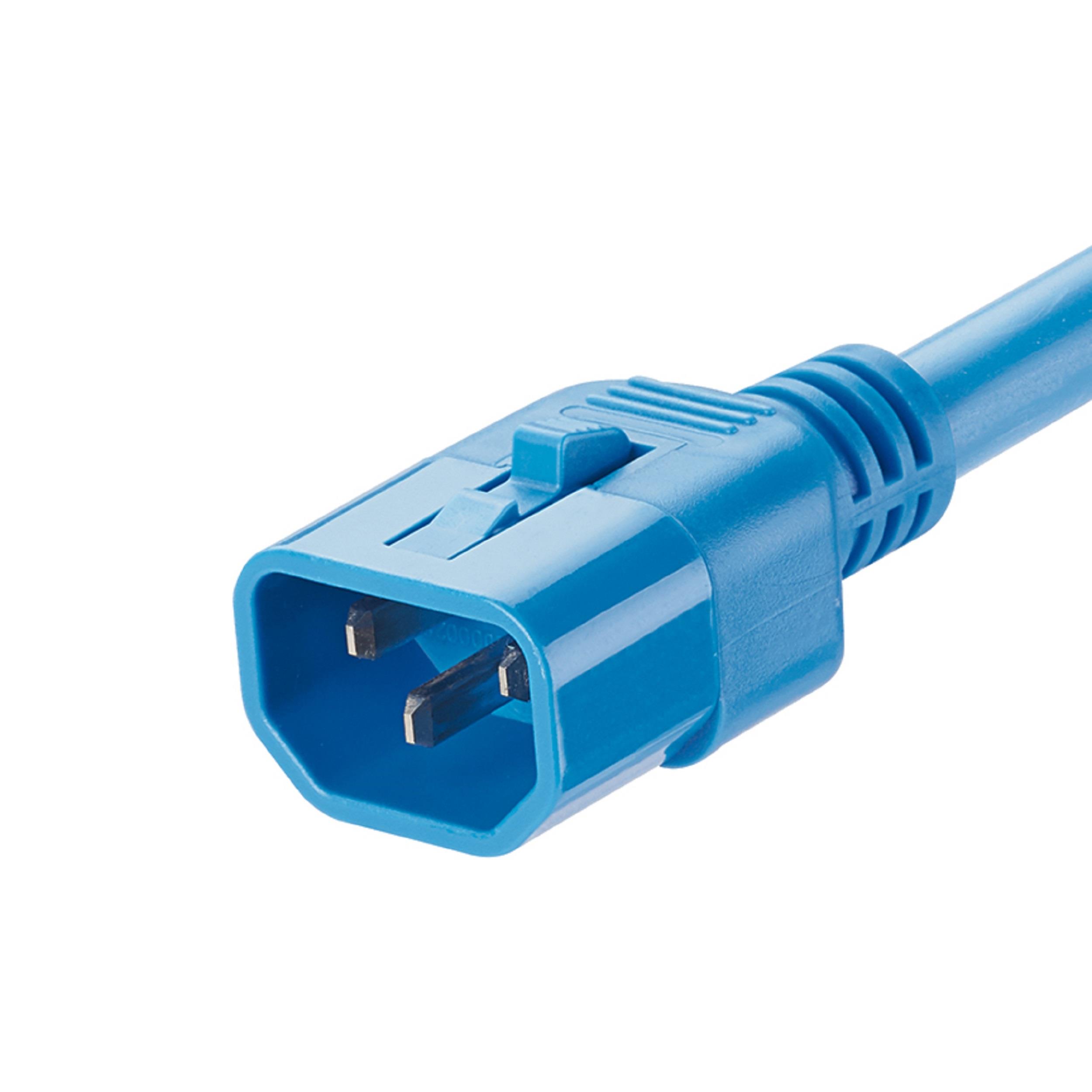 Çift Kilitlemeli BT Güç Kablosu, IEC C14'ten IEC C13'e, 2 feet (0.6m), Mavi