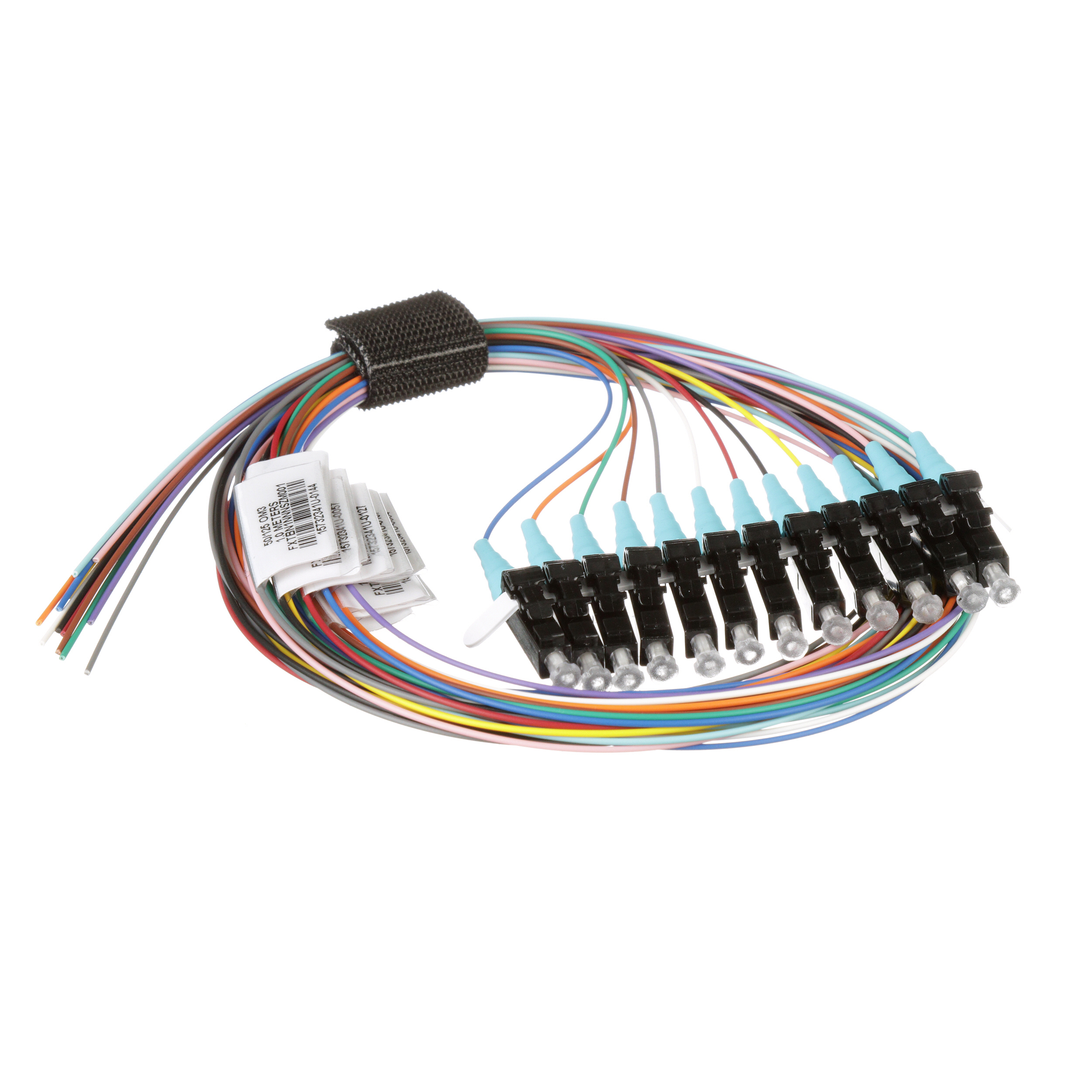 OM3, 12 Fiber 900um Korumalı Pigtail, LC Simplex - Pigtail, Standart Polarite, Standart Eklem Kaybı, EIA/TIA 598A'ya Göre Renklendirilmiş Set - 1 Metre