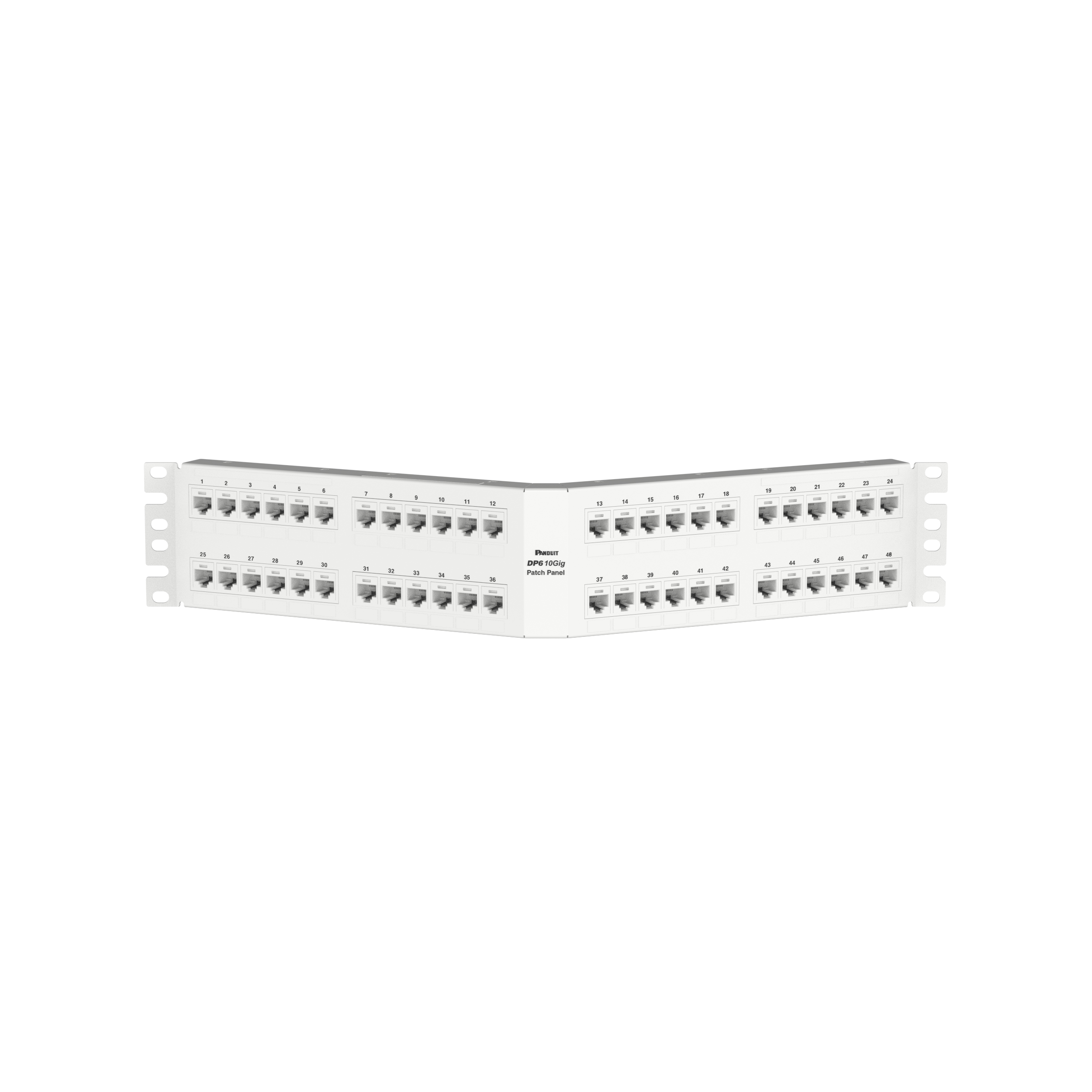 Dik Açılı Cat 6A Çıkış Paneli 48 Port, 2RU, Beyaz