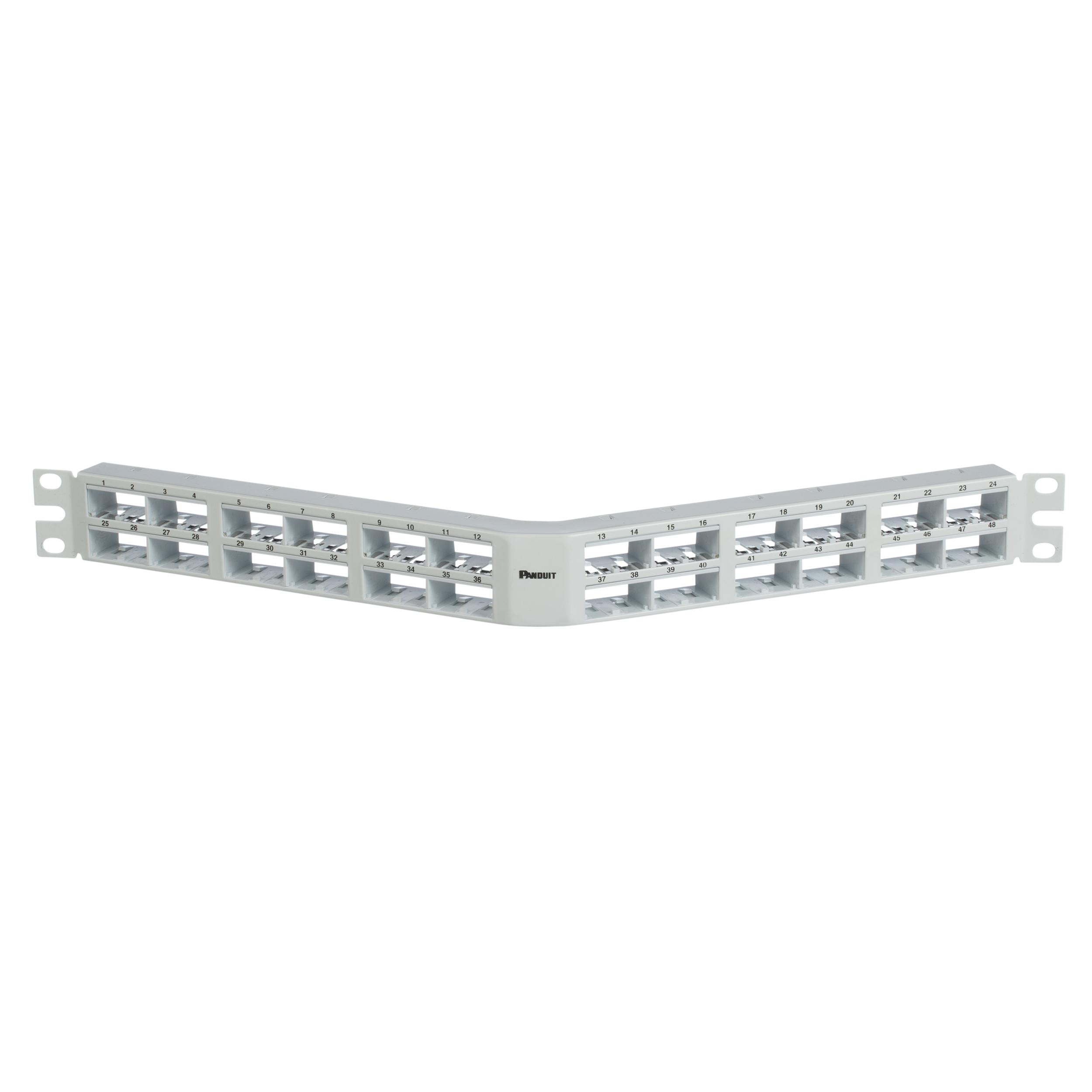 Patch Panel, 48 Port, 1 RU, White, Shielded, angled