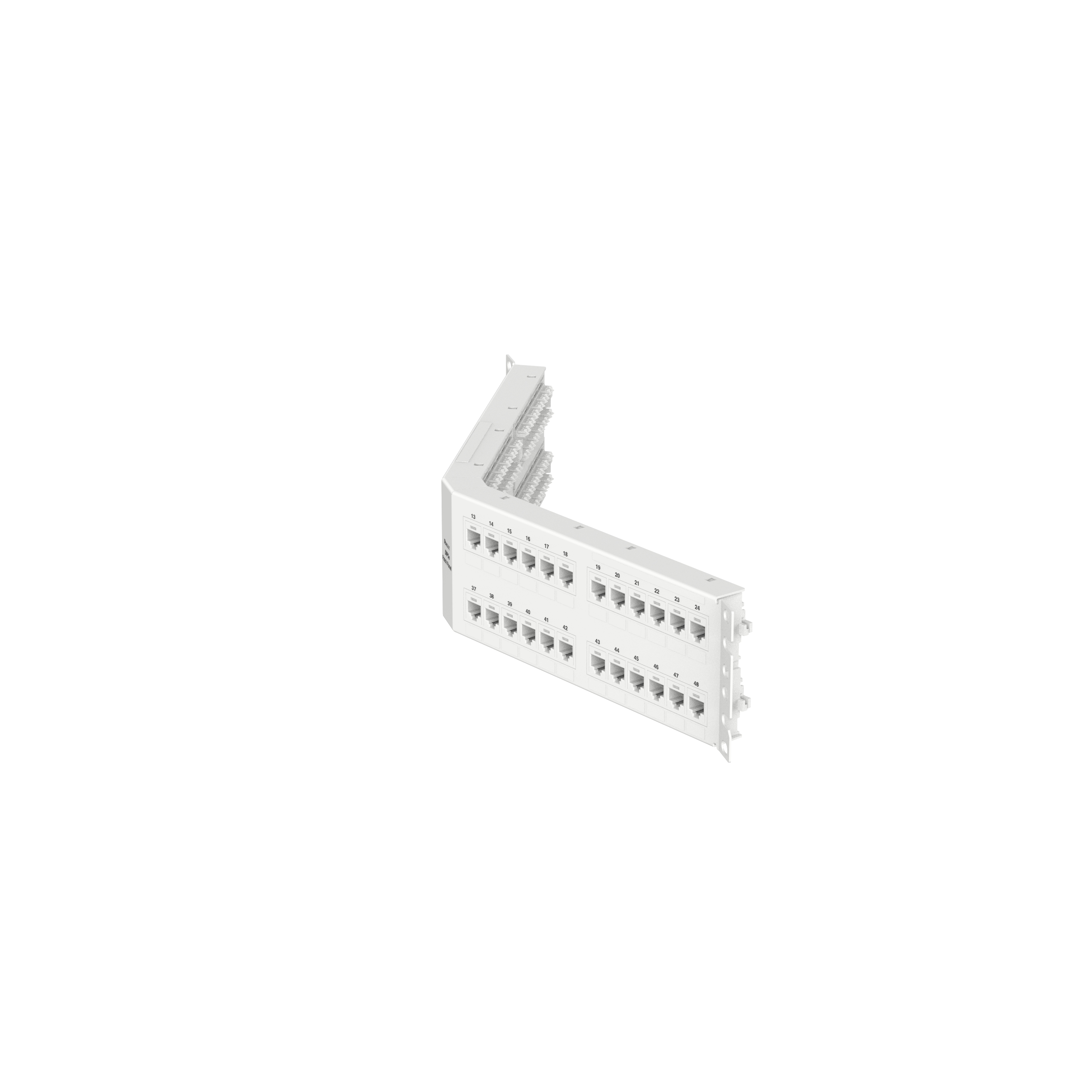 Dik Açılı Cat 5e Çıkış Paneli 48 Port, 2RU, Beyaz