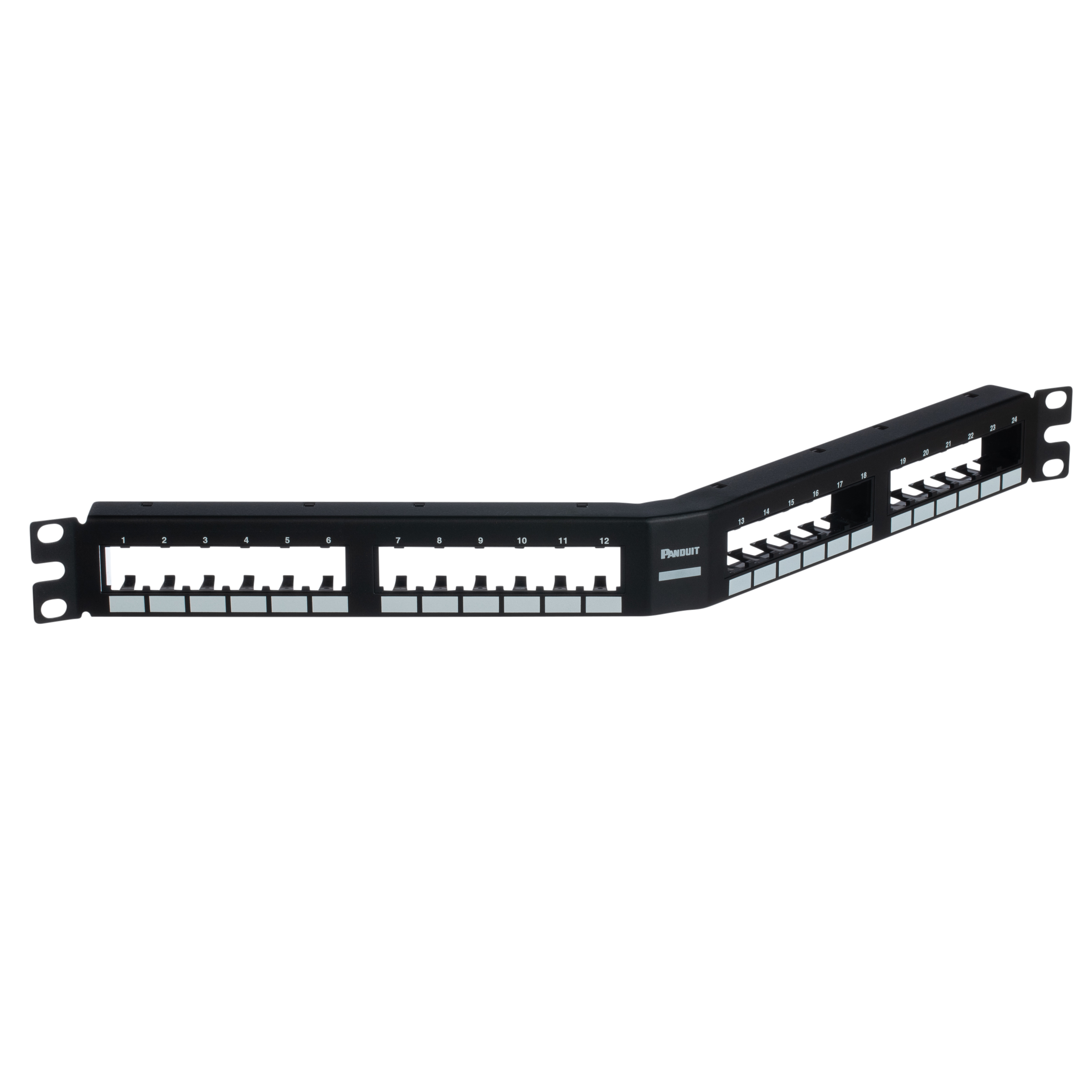 Patch Panel, 24 Port, 1 RU, Black, Angled