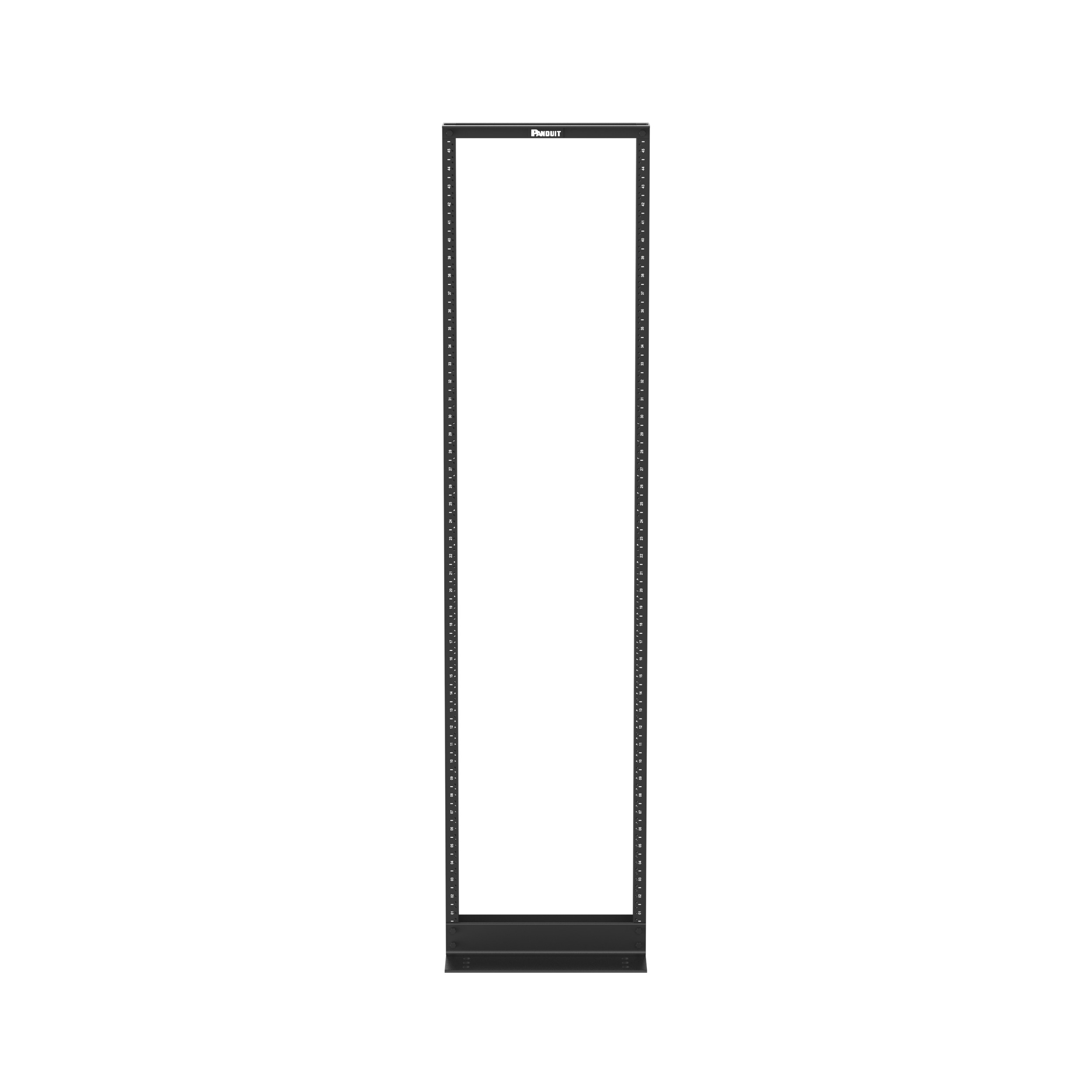 2 Post Rack, 45RU, #12-24 Dişli E-Raylar, Alüminyum, 23 in. Genişlik, Siyah