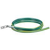 Green and yellow coiled grounding strap for grounding network equipment