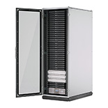 micro data center cabinet with an open door preconfigured with networking